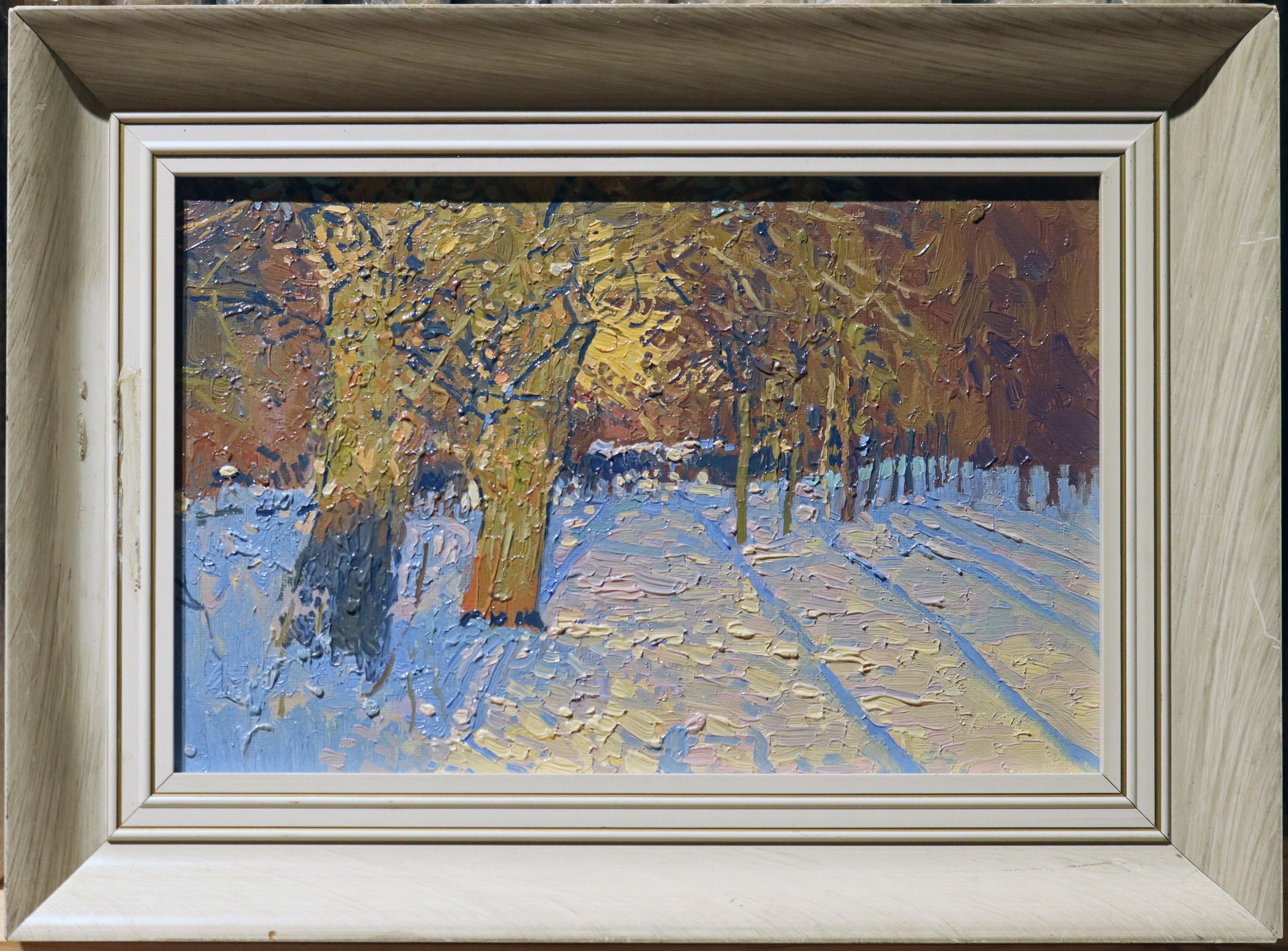 Frost and sun, Winter landscape oil painting, Plein air impressionist artwork - Painting by Simon Kozhin