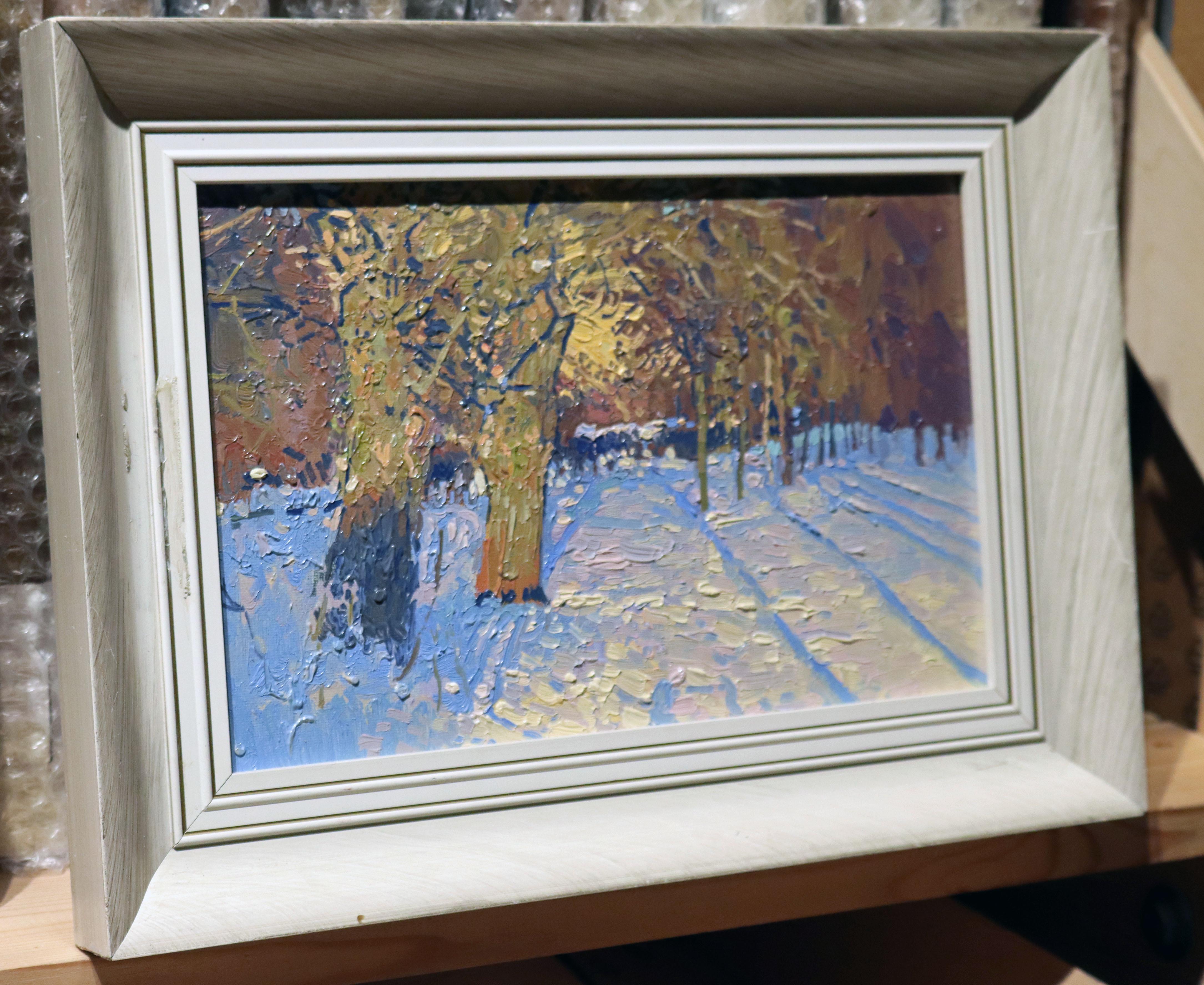 Frost and sun, Winter landscape oil painting, Plein air impressionist artwork - Impressionist Painting by Simon Kozhin