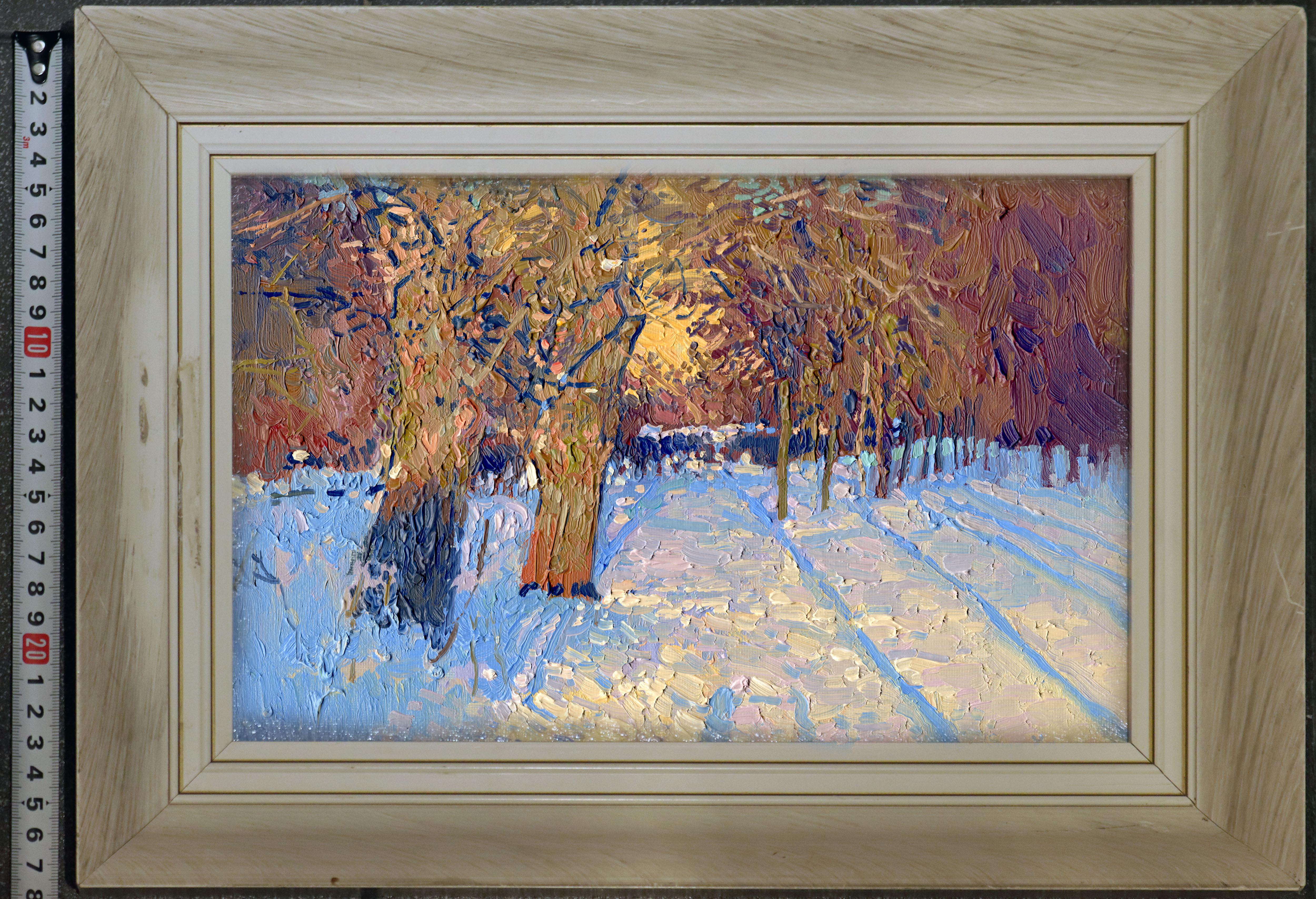 Frost and sun, Winter landscape oil painting, Plein air impressionist artwork For Sale 2