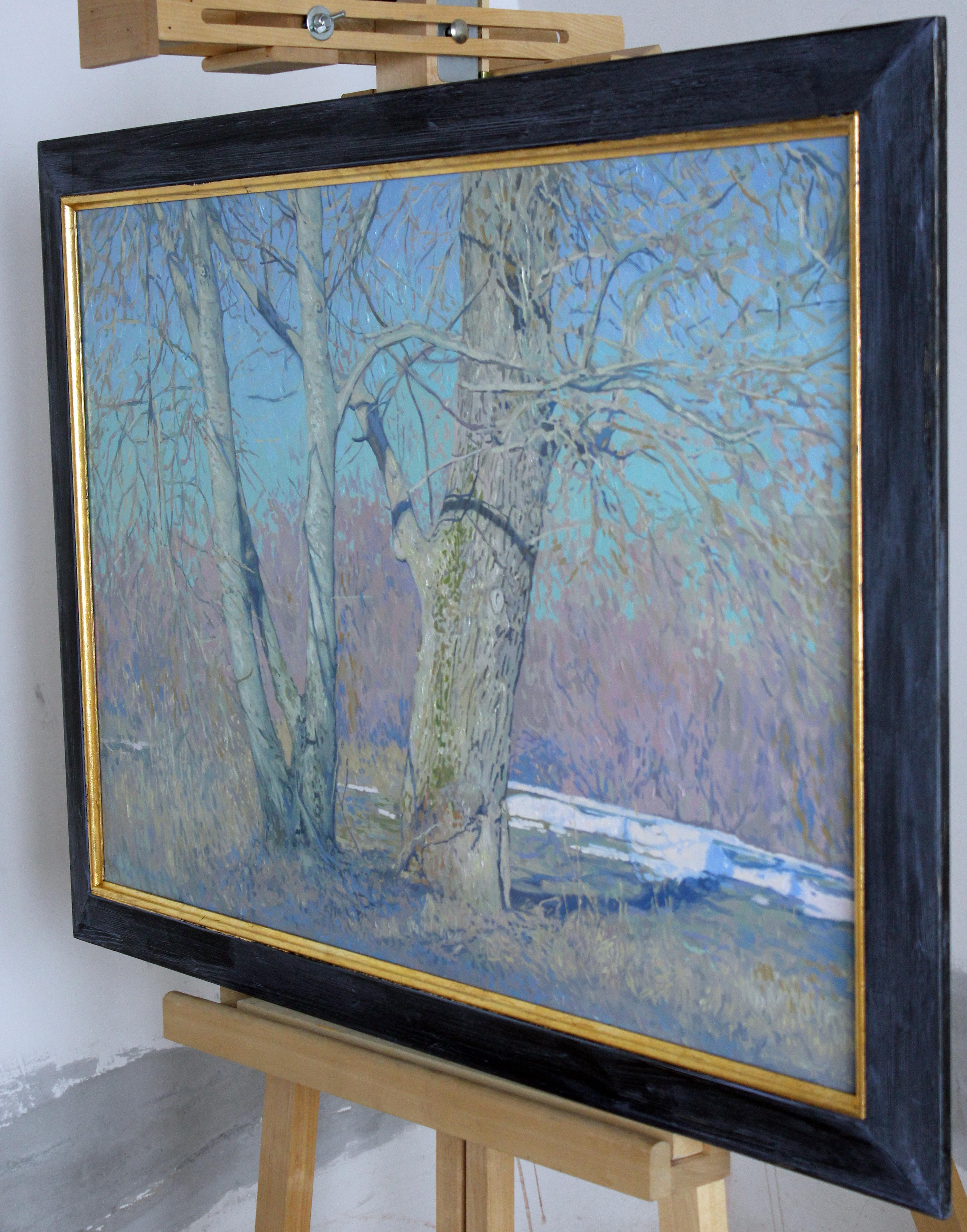 Gentle April, Impressionism, Classical Painting School, Landscape with Poplars For Sale 15