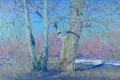 Gentle April, Impressionism, Classical Painting School, Landscape with Poplars