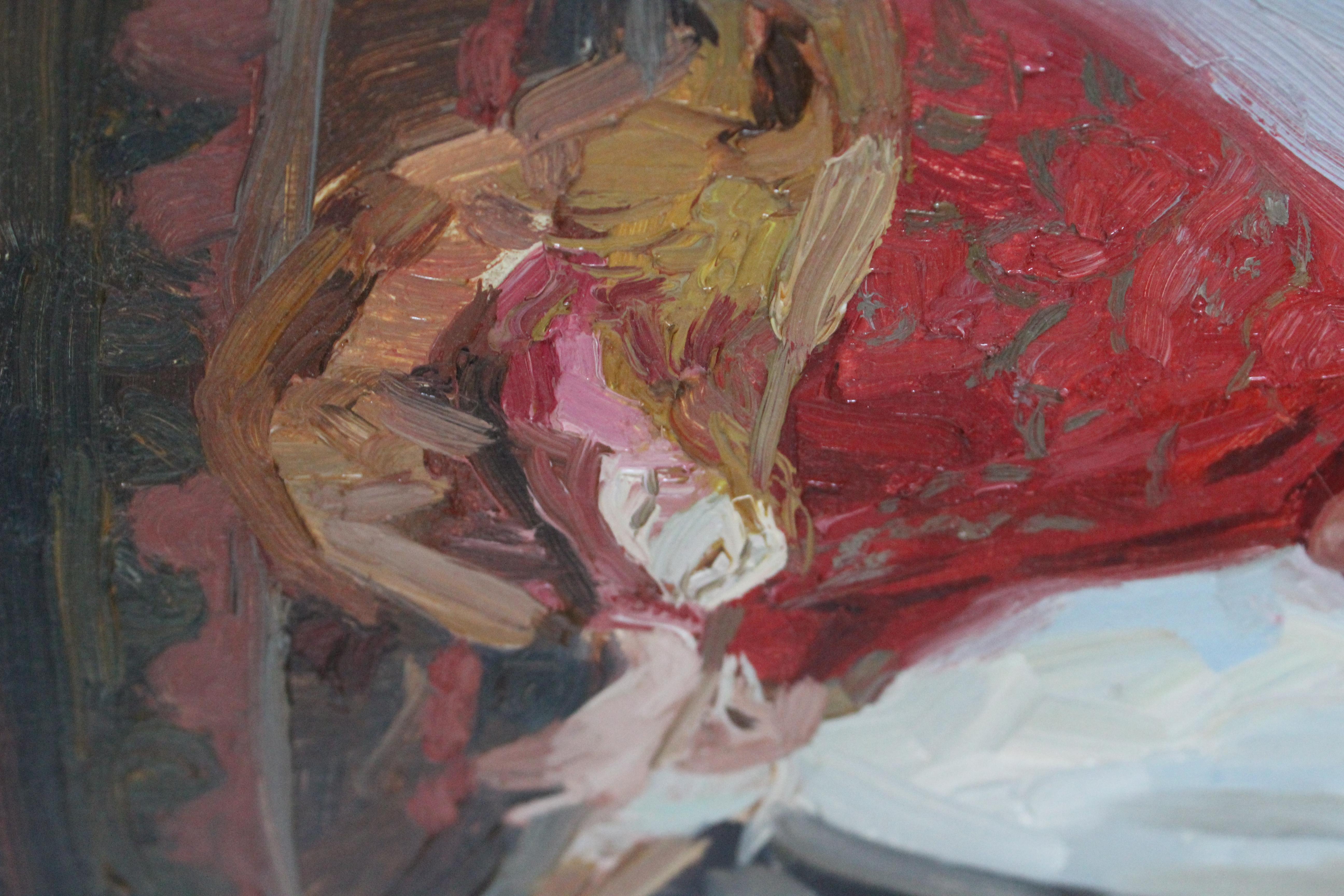 Girl in Russian costume - Impressionist Painting by Simon Kozhin