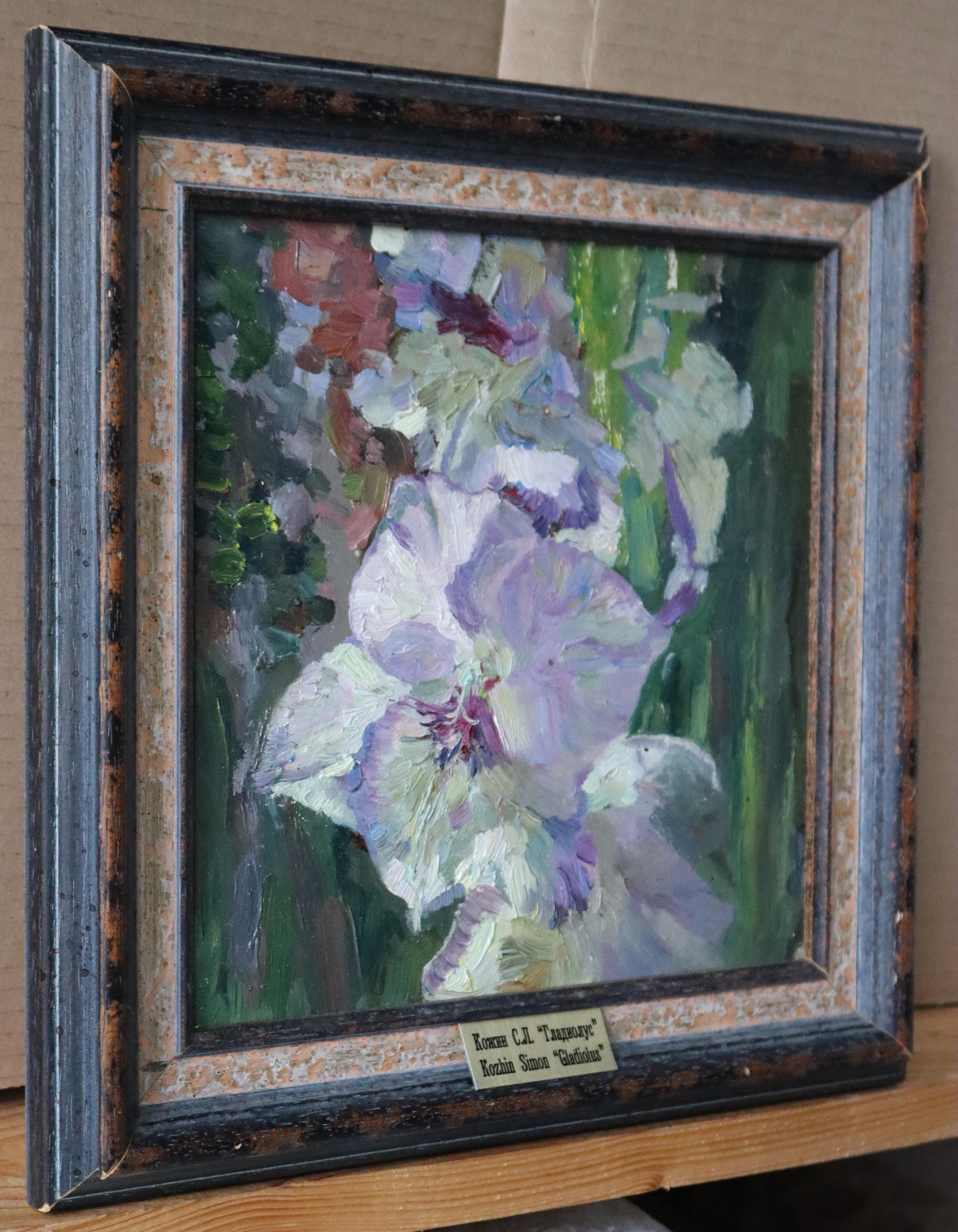 Gladiolus. Flower impressionist oil painting, Framed. Original by Simon Kozhin For Sale 1