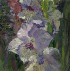 Gladiolo. Quadro a olio impressionista a fiori, incorniciato. Originale di Simon Kozhin