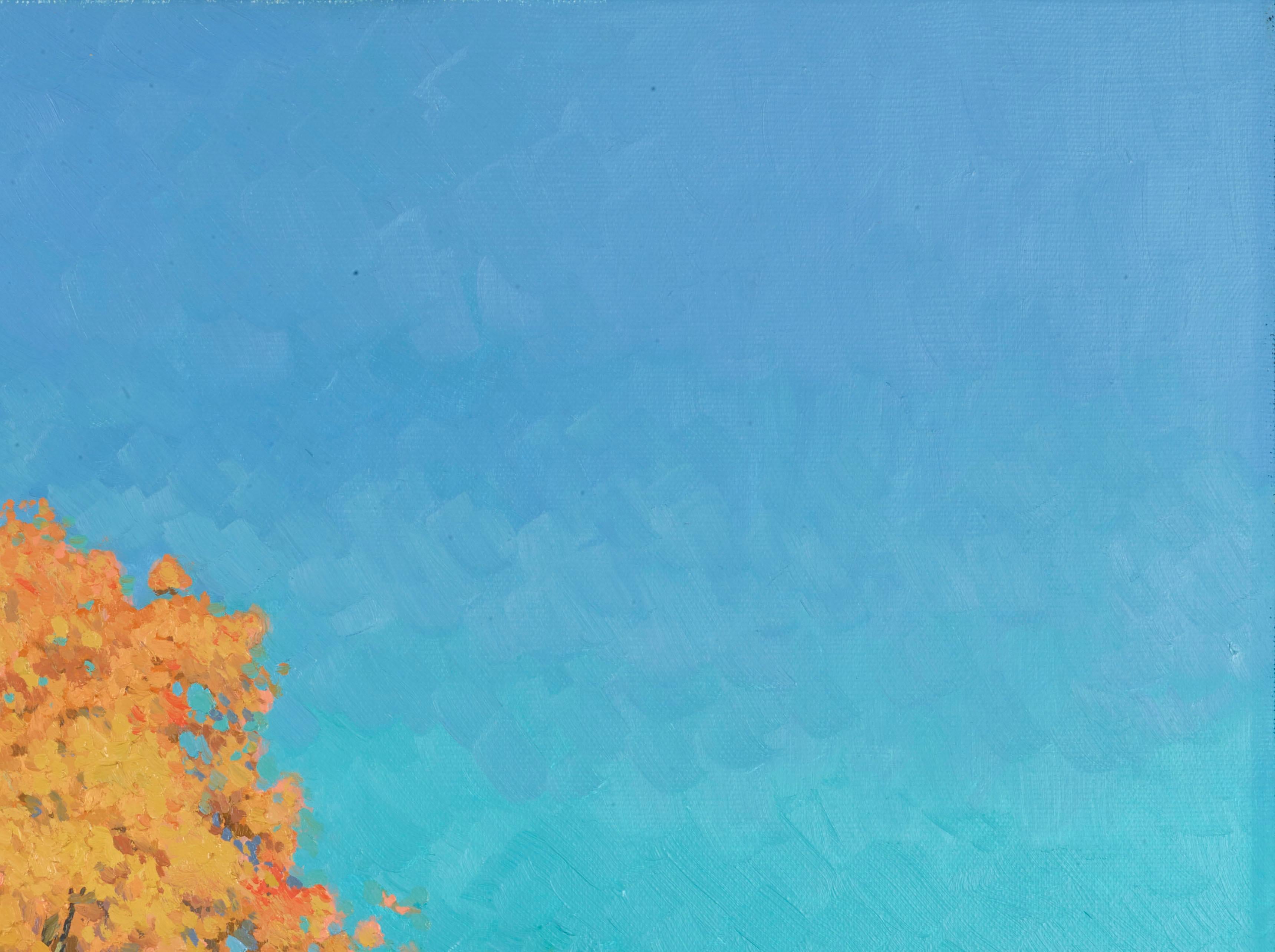 Automne doré à Tsaritsyno - Bleu Landscape Painting par Simon Kozhin