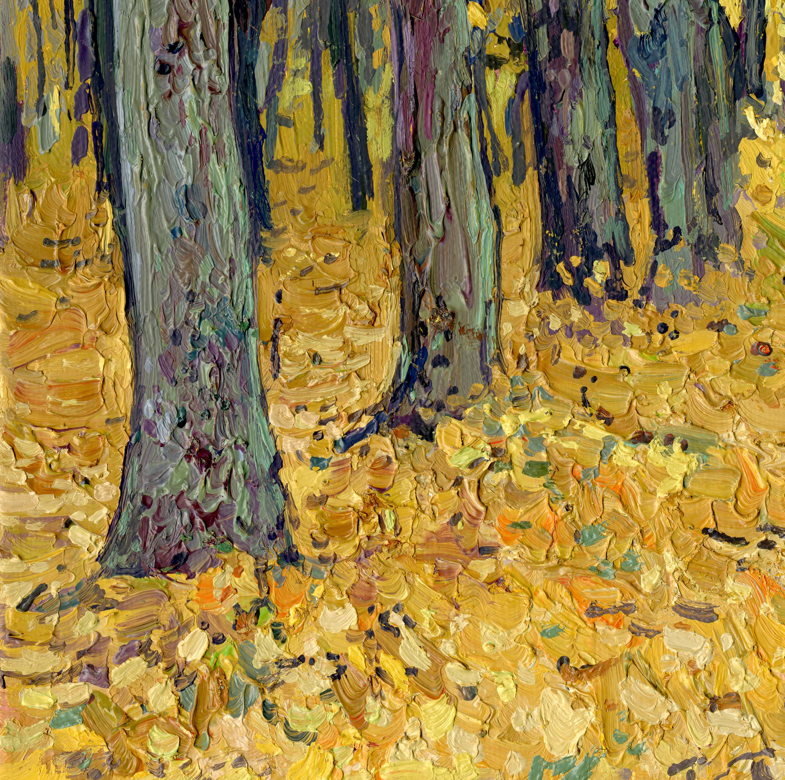 Golden maples in the park - Brown Landscape Painting by Simon Kozhin