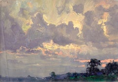 Tramonto d'oro, dipinto impressionista, 2001, Olio su tavola, 20 x 30 cm, Incorniciato