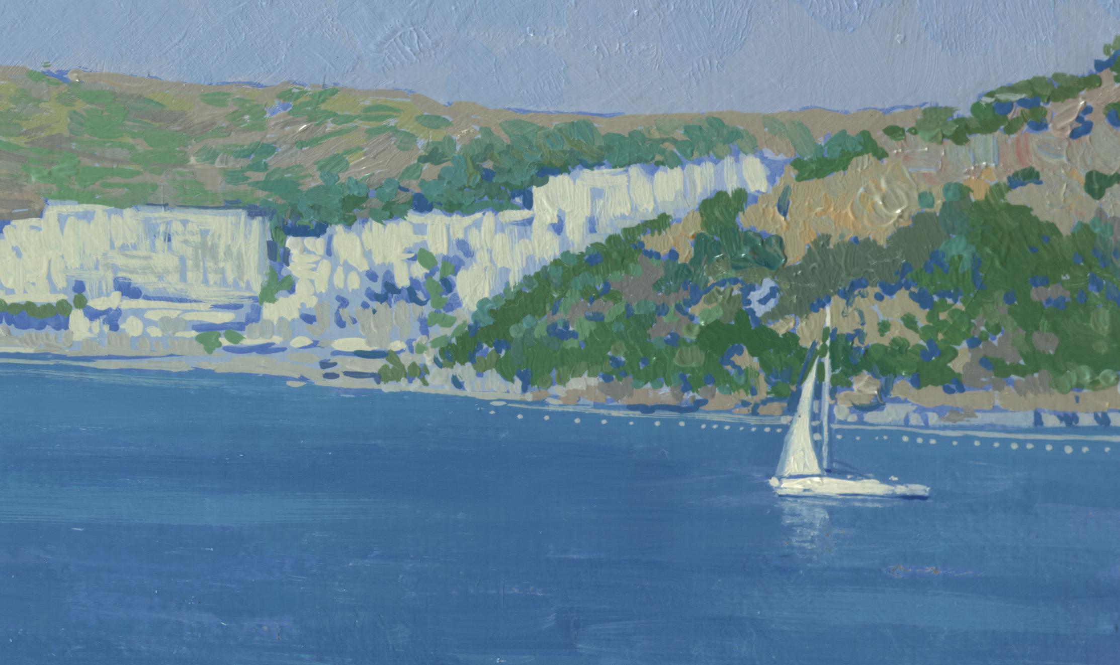 Halicarnassus harbor - Blue Landscape Painting by Simon Kozhin