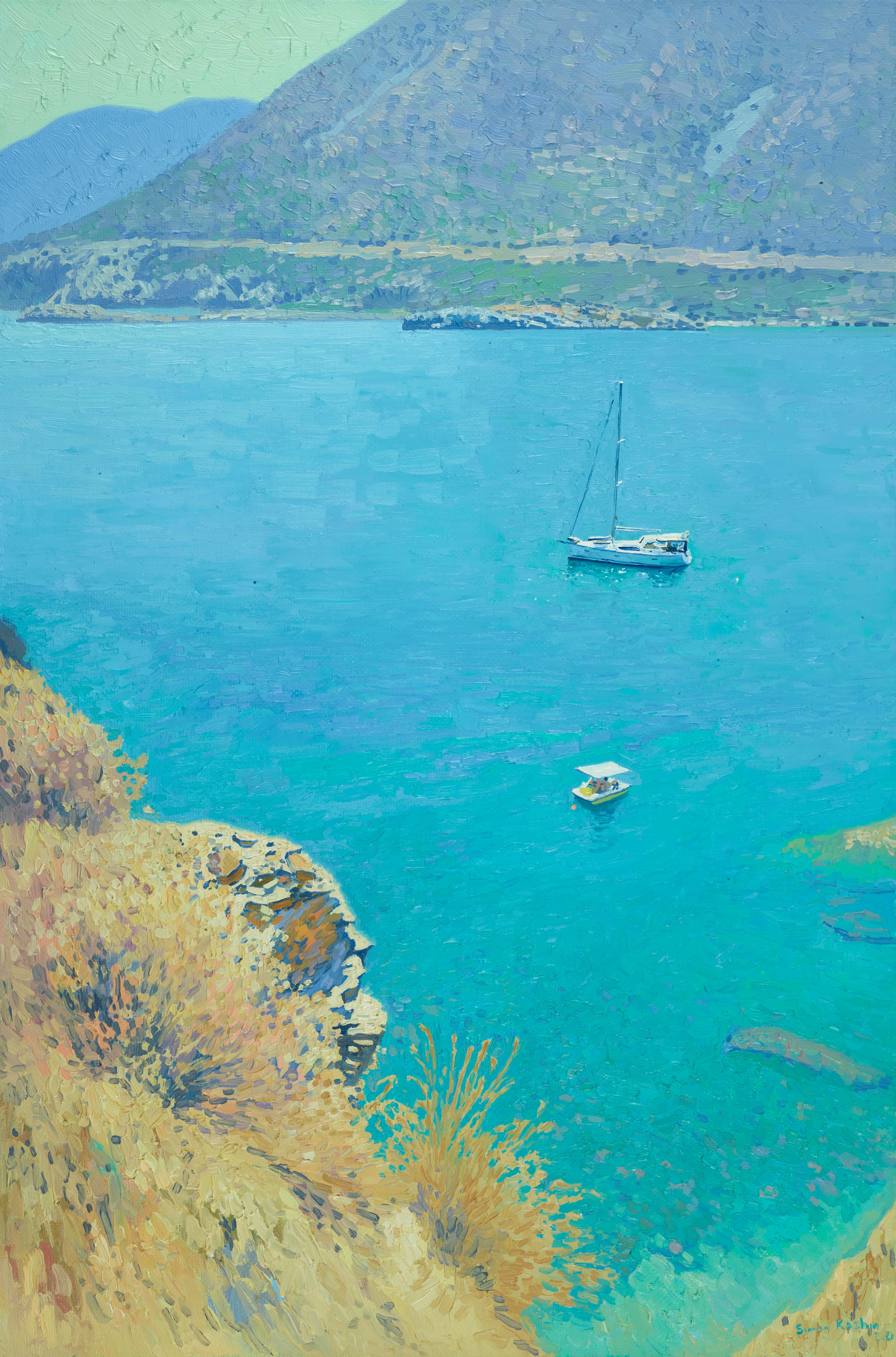Harbor near Bali. Crete. - Painting by Simon Kozhin