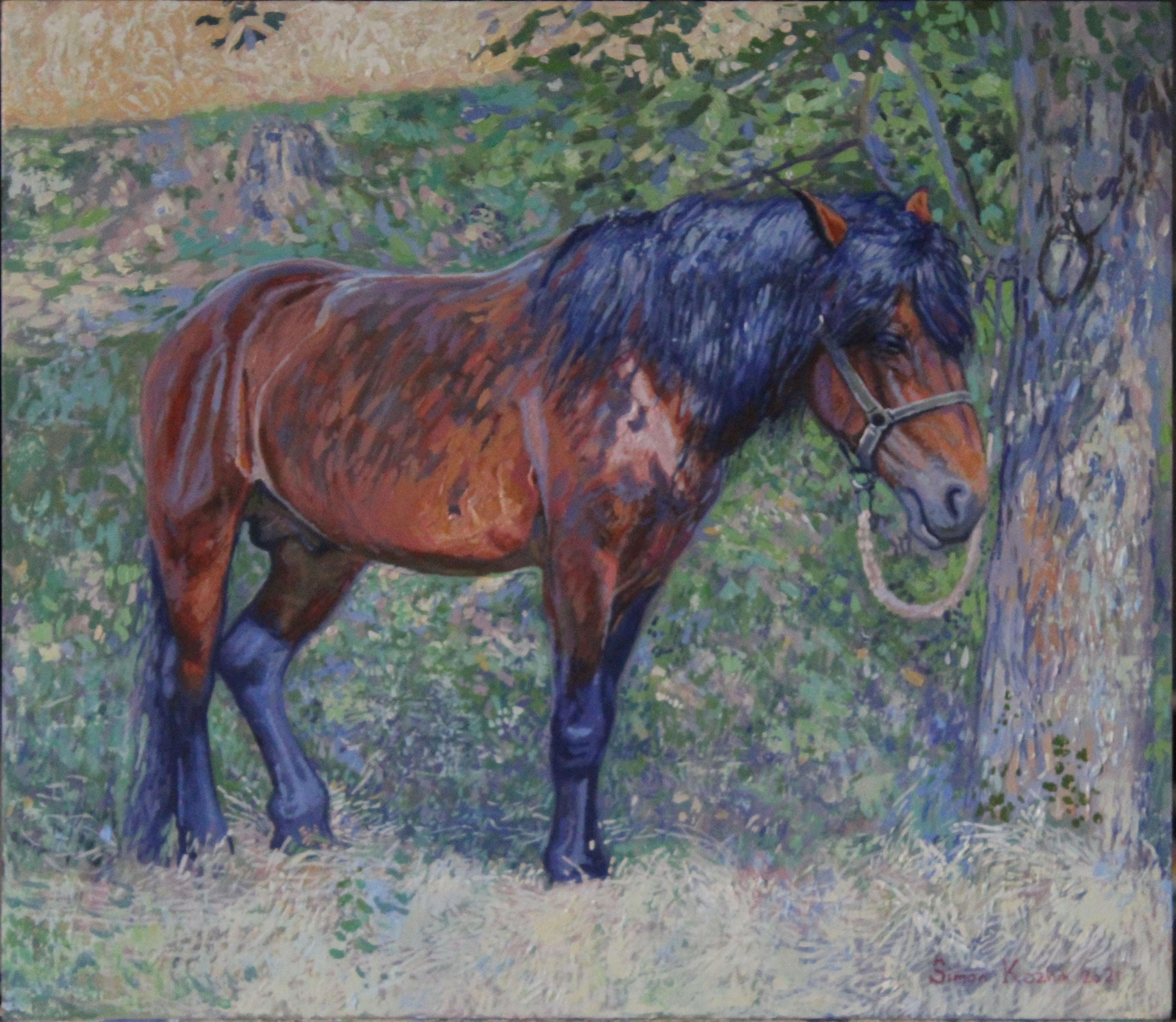 Horse in the shade of trees - Painting by Simon Kozhin