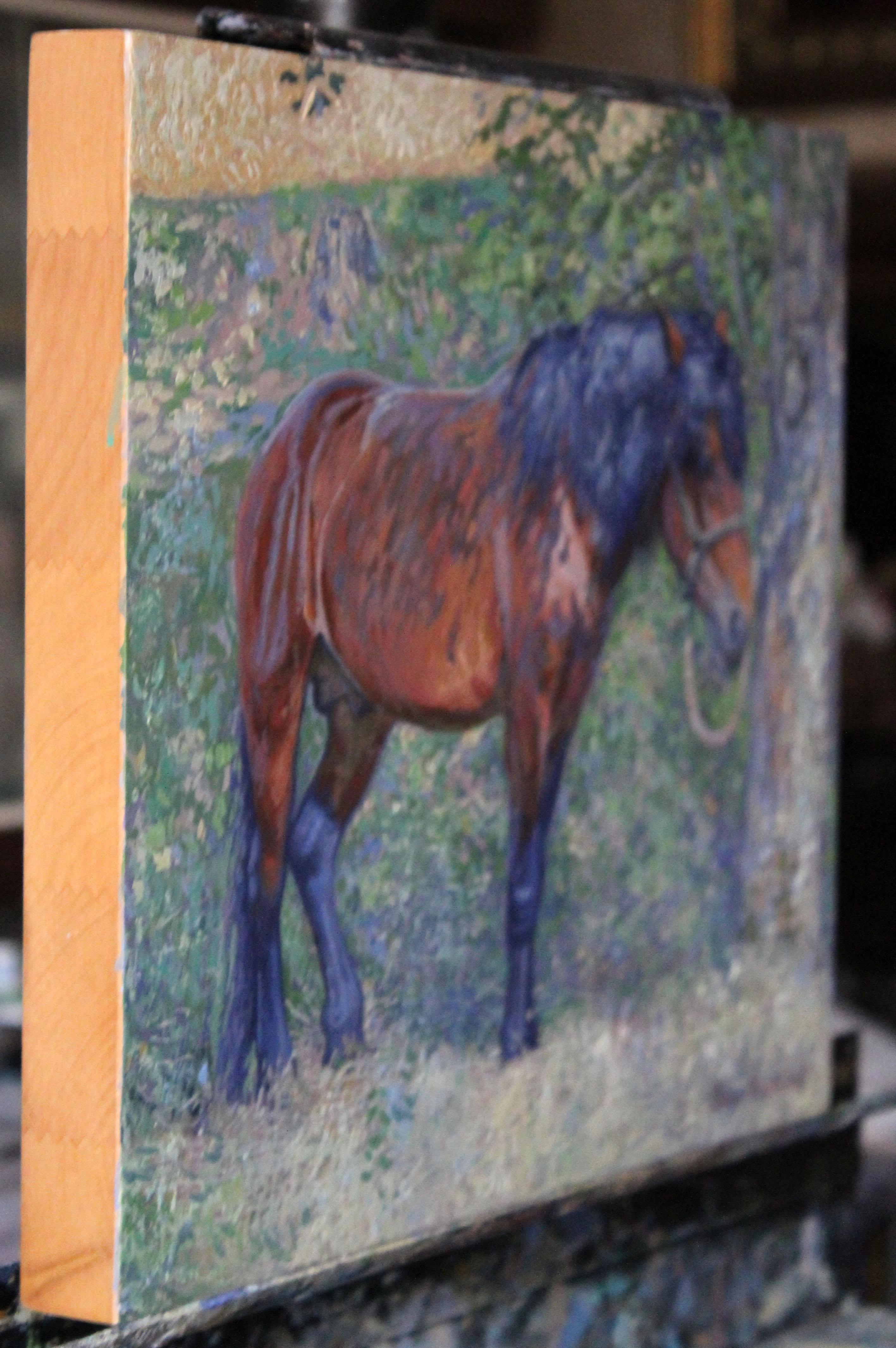 Horse in the shade of trees - Impressionist Painting by Simon Kozhin