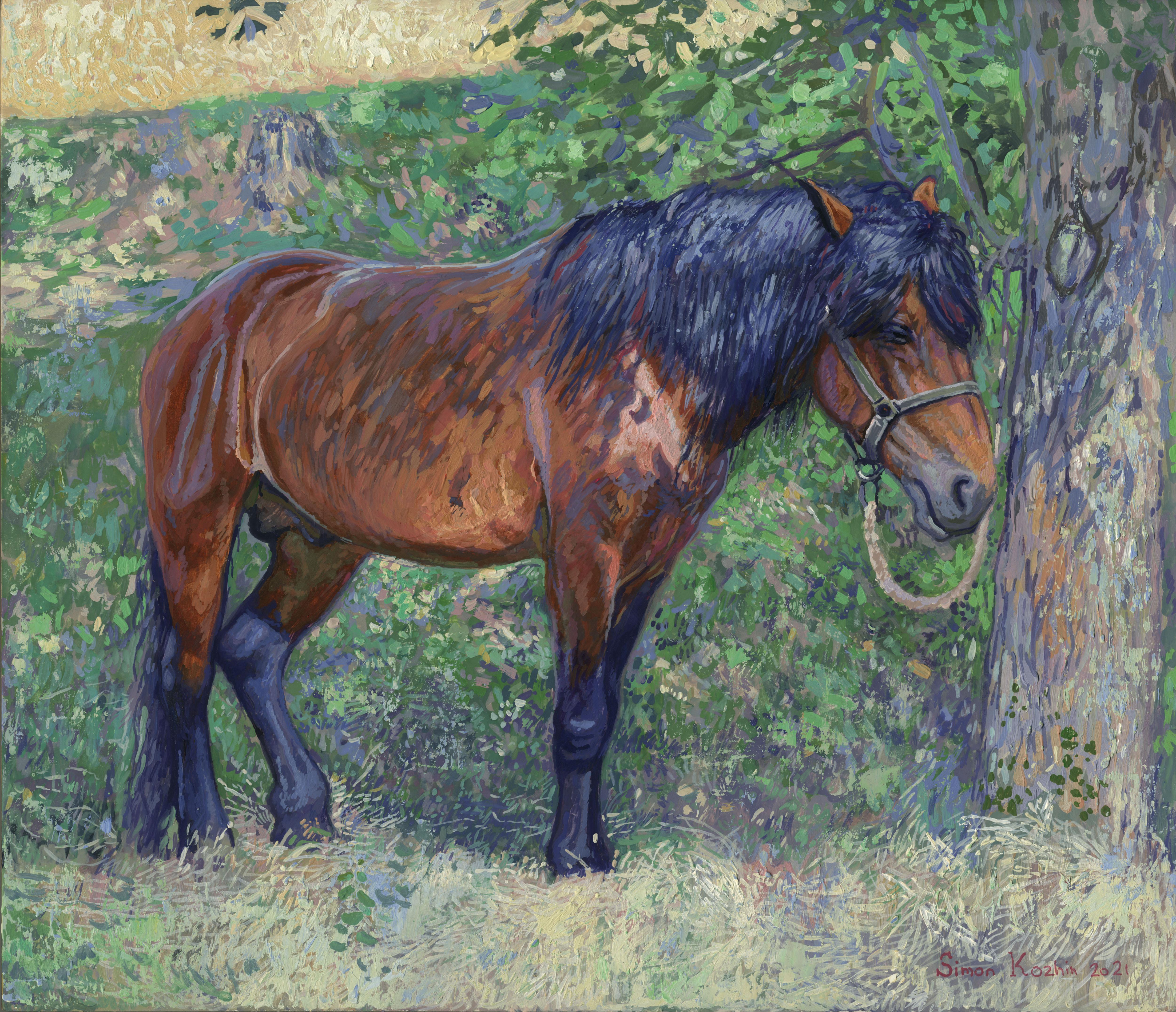 Simon Kozhin Animal Painting - Horse in the shade of trees