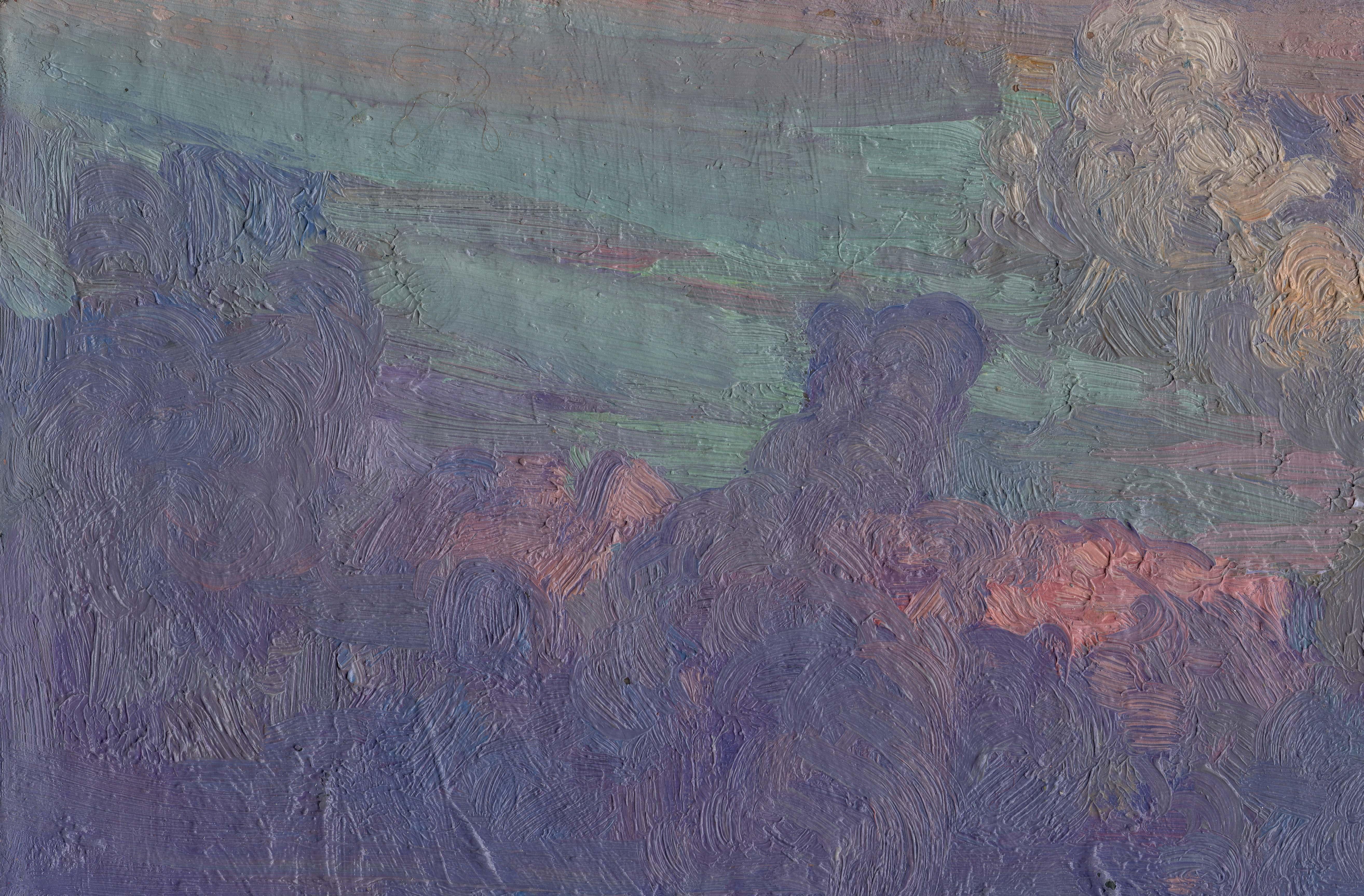 À l'heure tranquille, quand l'aube se lève sur le toit - Painting de Simon Kozhin
