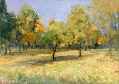 Nel giardino botanico, Olio su tela, Opera d'arte plein air, Cornice