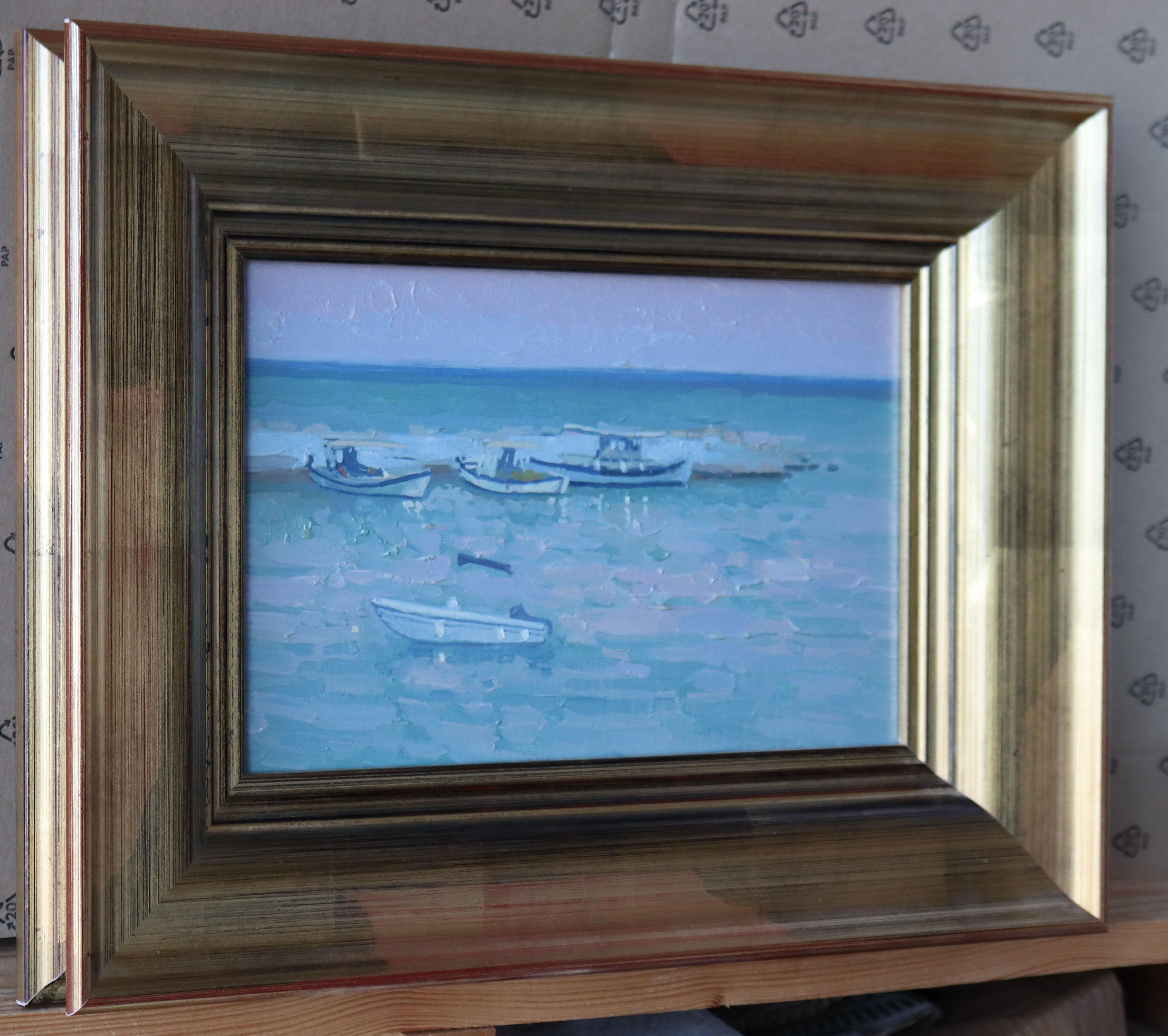 La nuit tombe sur le port de Bali - Impressionnisme Painting par Simon Kozhin