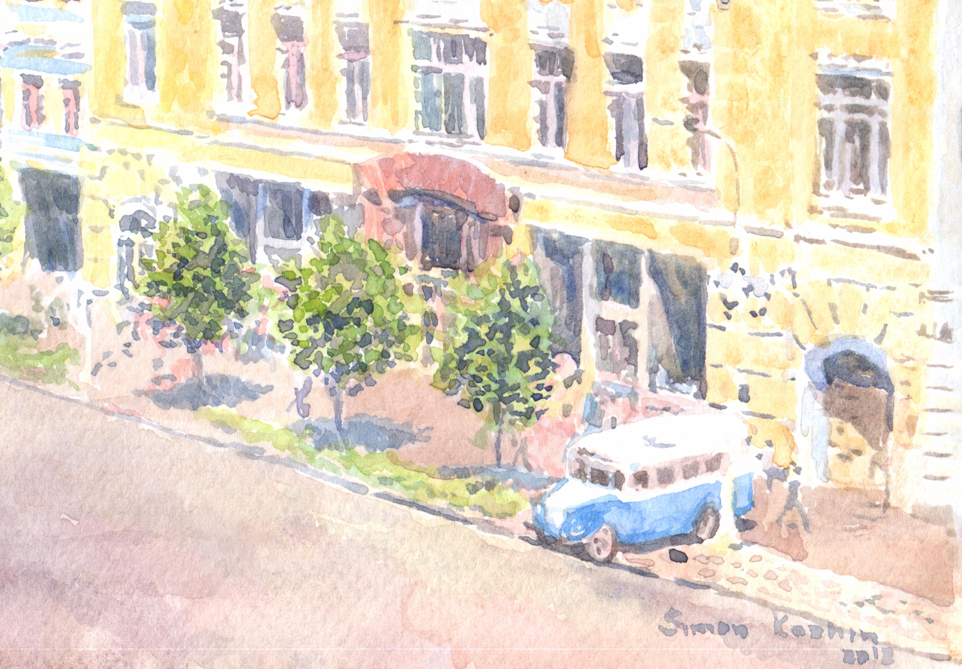 Bei der Herstellung dieses Werks tanzen meine Pinselstriche mit Aquarellfarben, um Impressionismus und Realismus zu vereinen - eine lebendige Hommage an den urbanen Herzschlag. Wenn die Farben miteinander verschmelzen, erwacht das Papier zum Leben