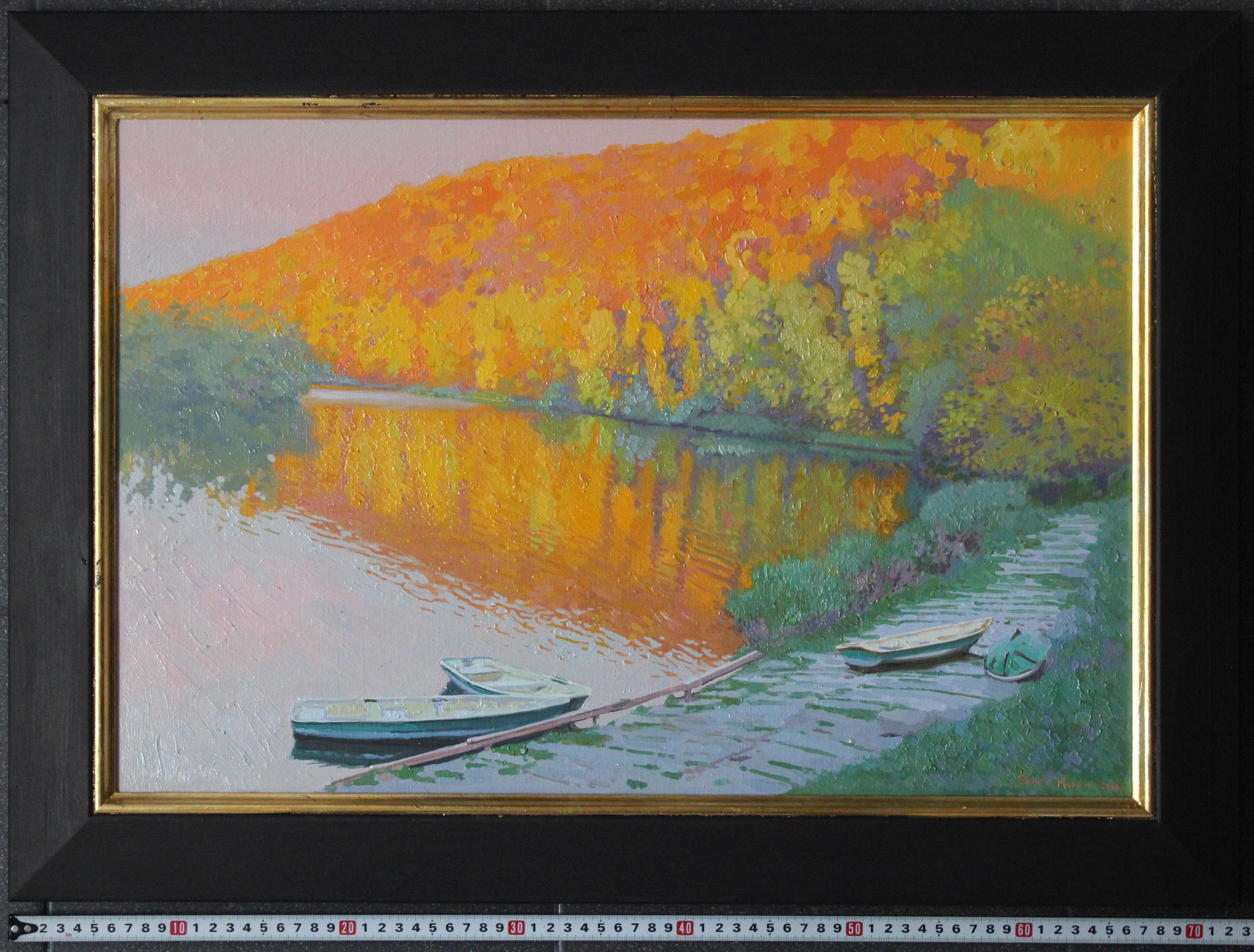Sunset Landscape Forest and Water with Boats, Krasivaya mecha river painting 6