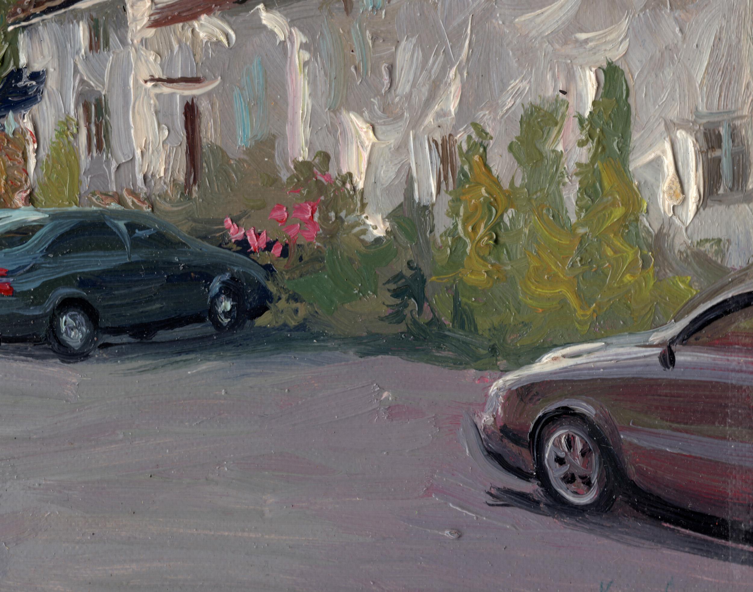 When I painted this sketch of life in the village of High Wycombe in Buckinghamshire, I included a funny story. It was a day with changeable weather, and I wrote the sketch quite impulsively. After a minute, I almost managed to get the stand I had