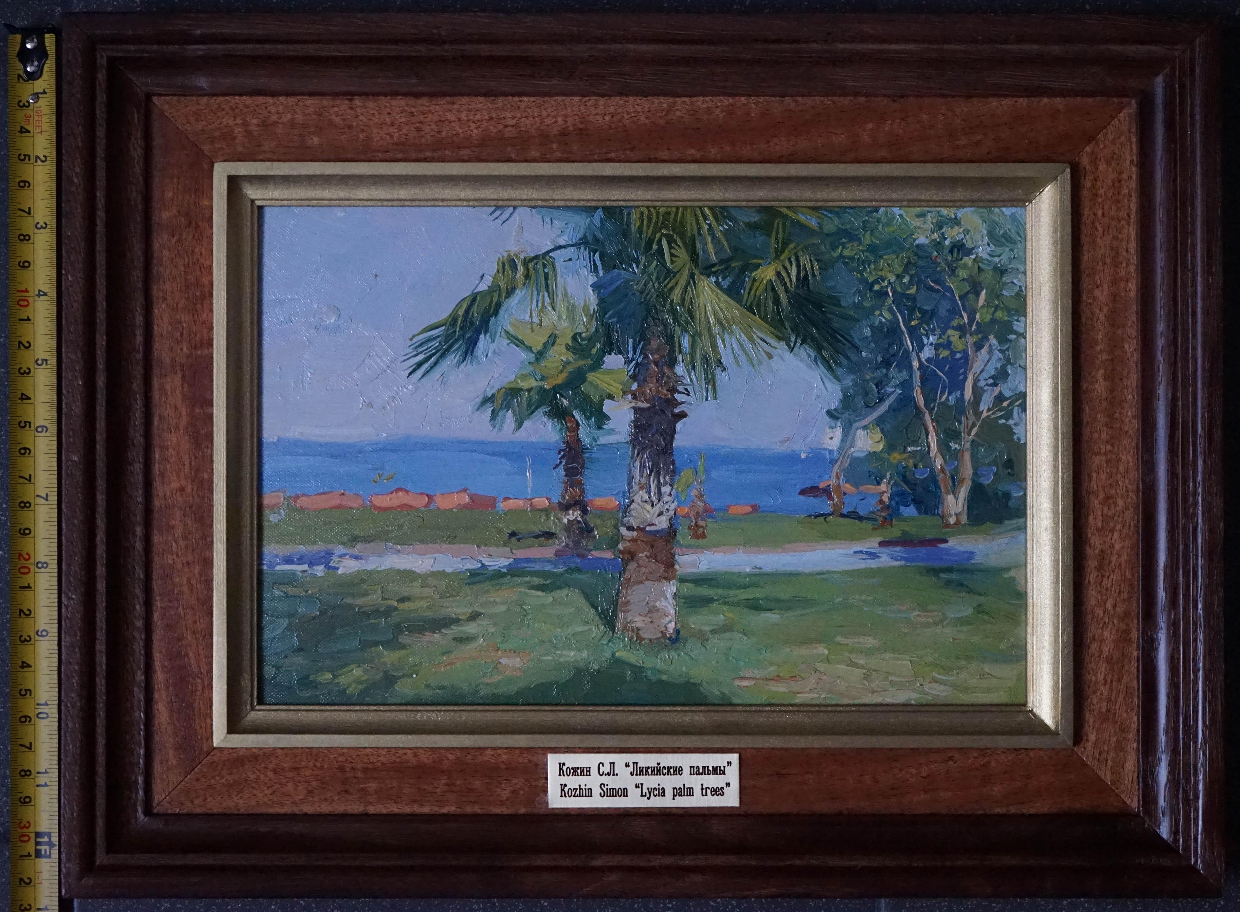 Kemer, con sus verdes playas, está siempre llena de turistas. Las palmeras de la costa son un motivo maravilloso para un artista. Con toda la complejidad del ritmo compositivo de las palmeras y el follaje, una solución decorativa para la
