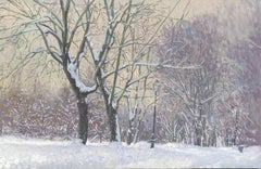 Maple Alley in January, impressionist painting, oil on canvas 28.5 x 44.4 cm