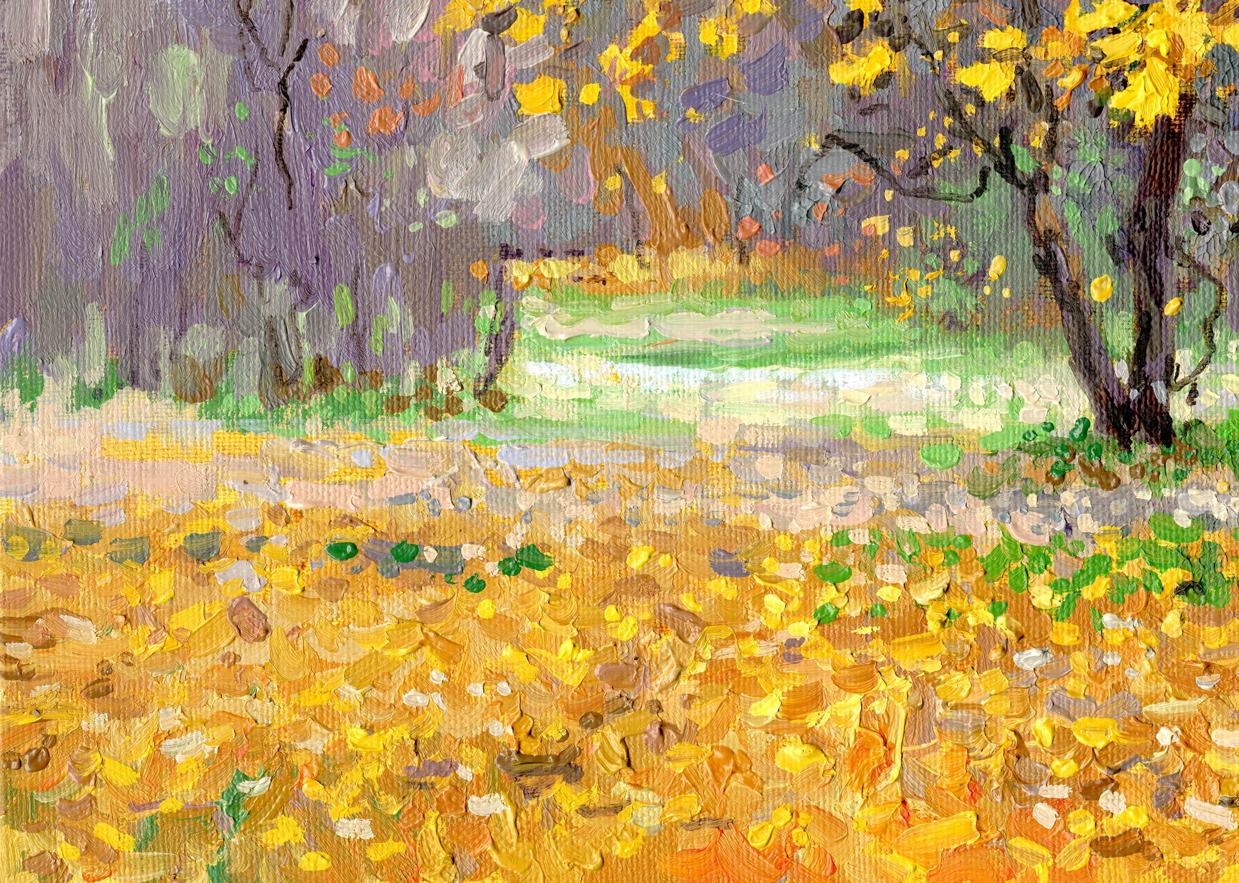 Maple. The last leaves (Beige), Landscape Painting, von Simon Kozhin
