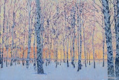 March morning. Birch trees. Pereslavl-Zalessky, Impressionist painting, Framed