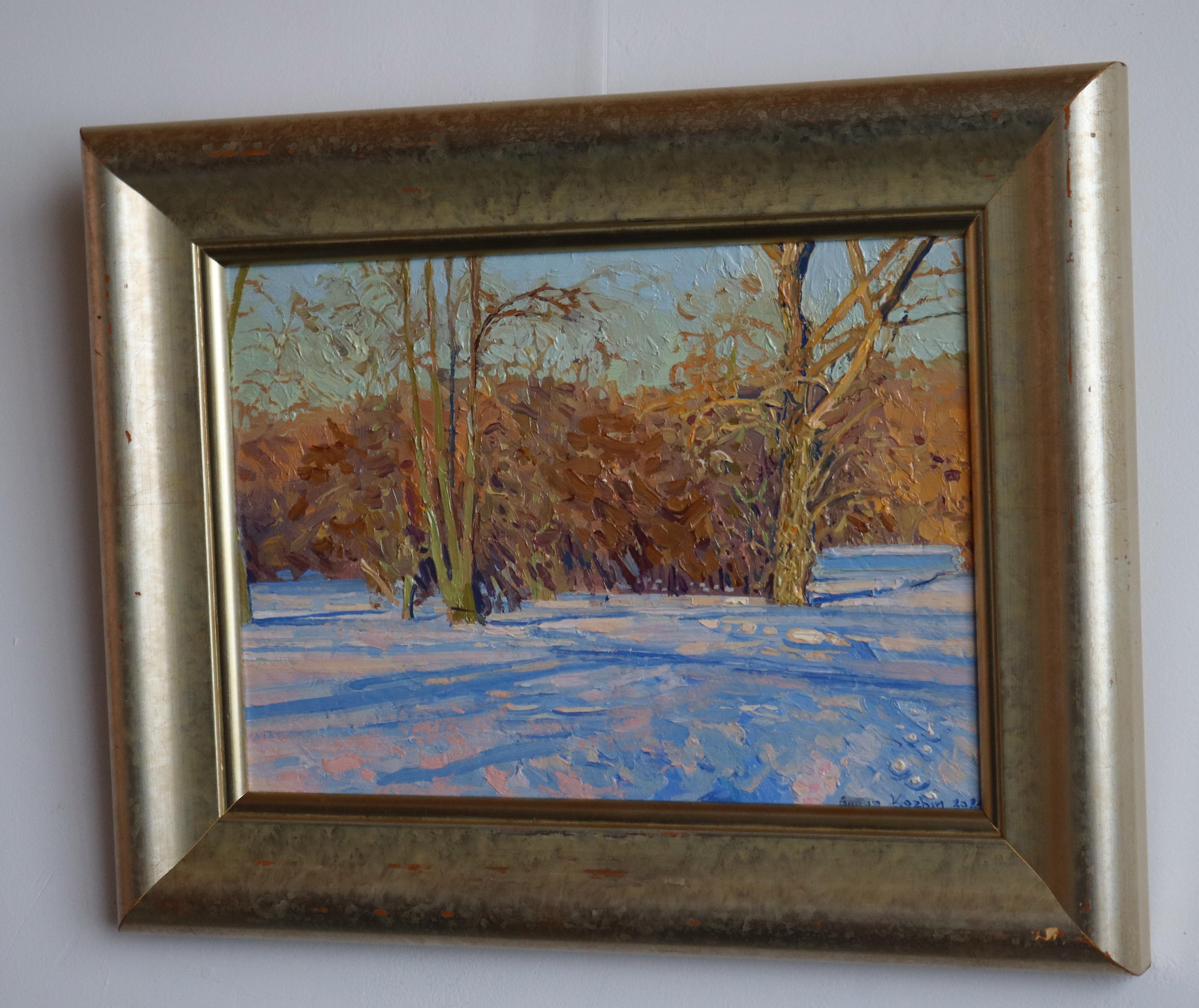 En marzo. Puesta de sol. Parque Tsaritsino - Landscape Painting Marrón de Simon Kozhin