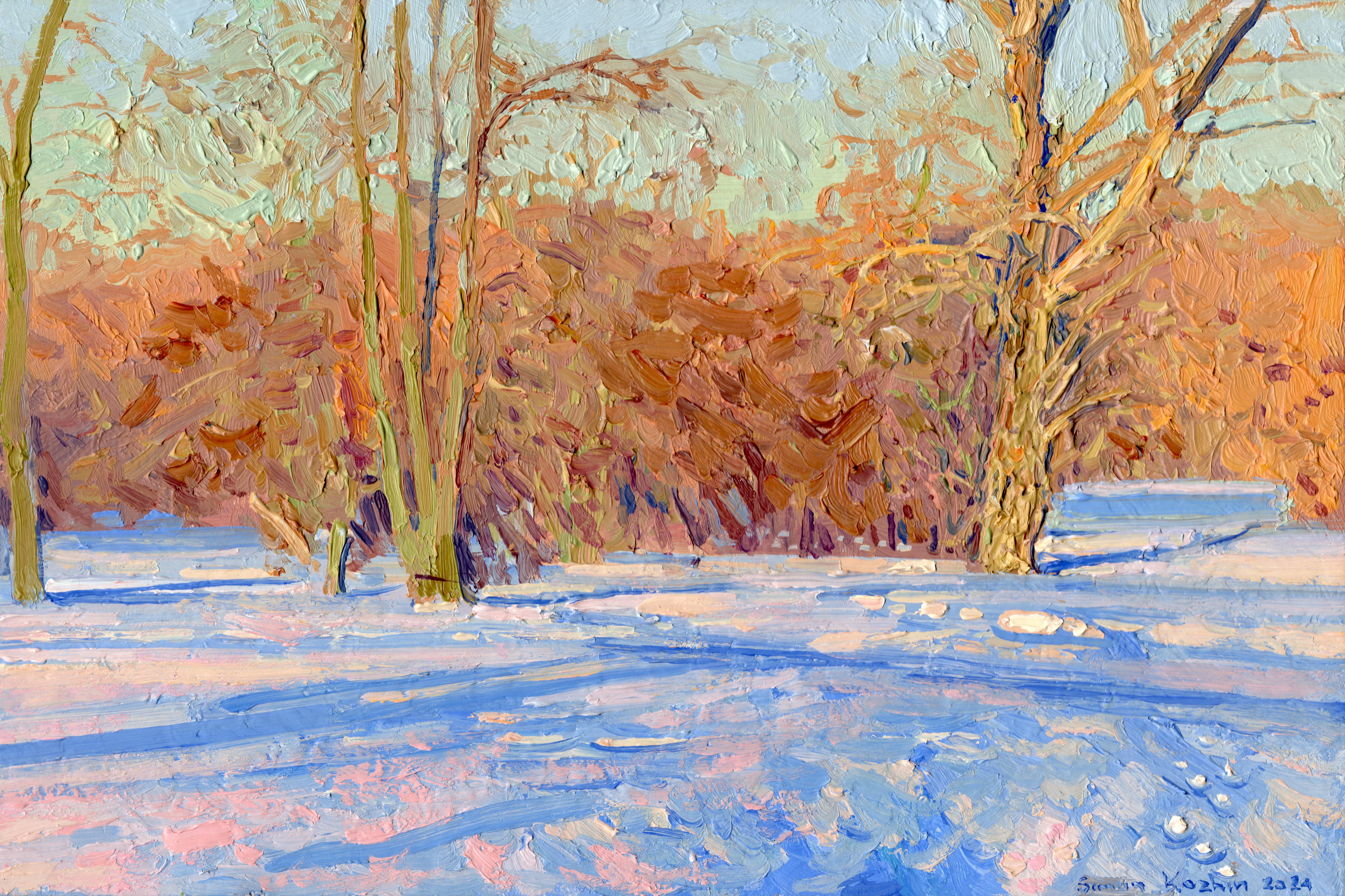 Landscape Painting de Simon Kozhin - En marzo. Puesta de sol. Parque Tsaritsino