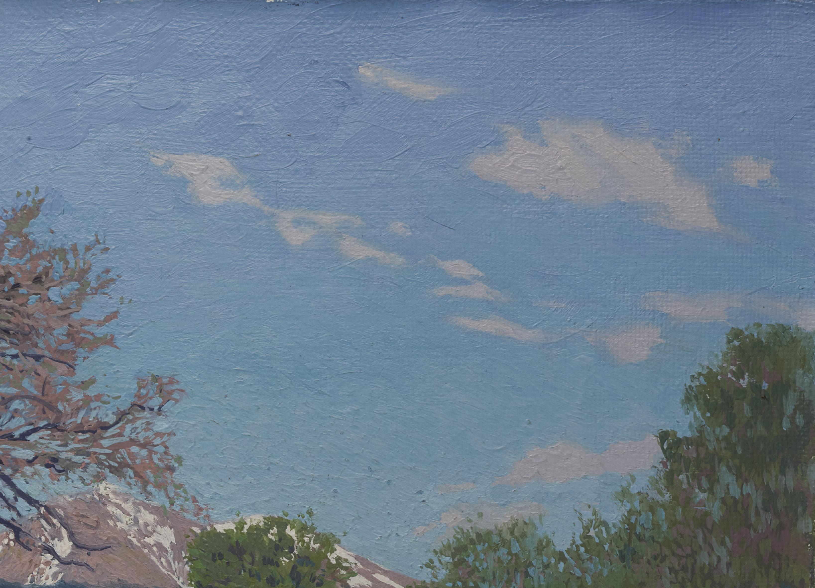 May. Spring in Teberda - Gray Landscape Painting by Simon Kozhin