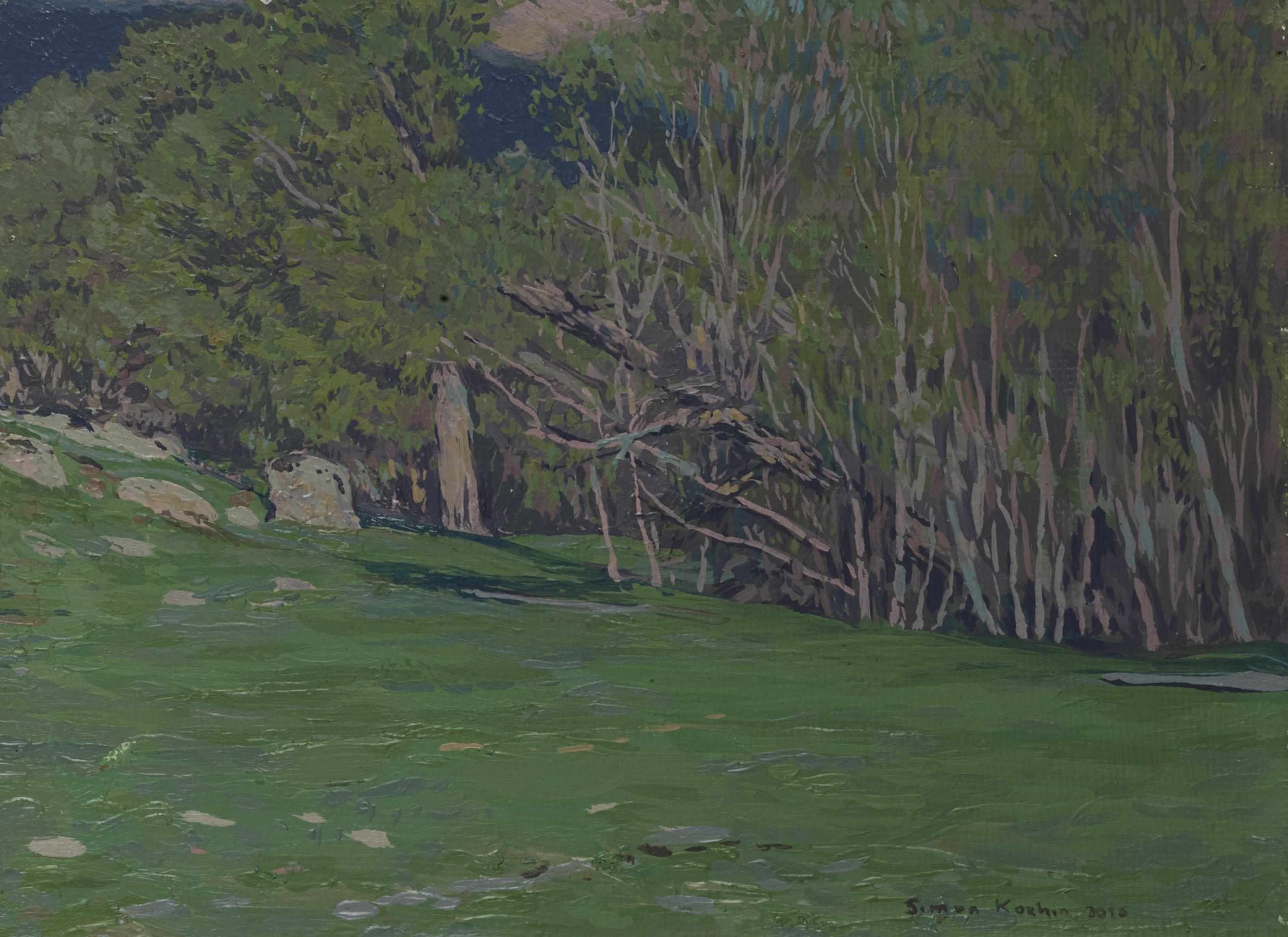 n this oil painting, I sought to capture the blend of resilience and renewal—a venerable tree stands testament to time's passage amidst spring's fresh bloom. It's a dance of light and shadow, playing over the forms and textures that nature and