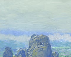 Meteors: Landscape Painting of Rusanu Monastery, Oil on wood