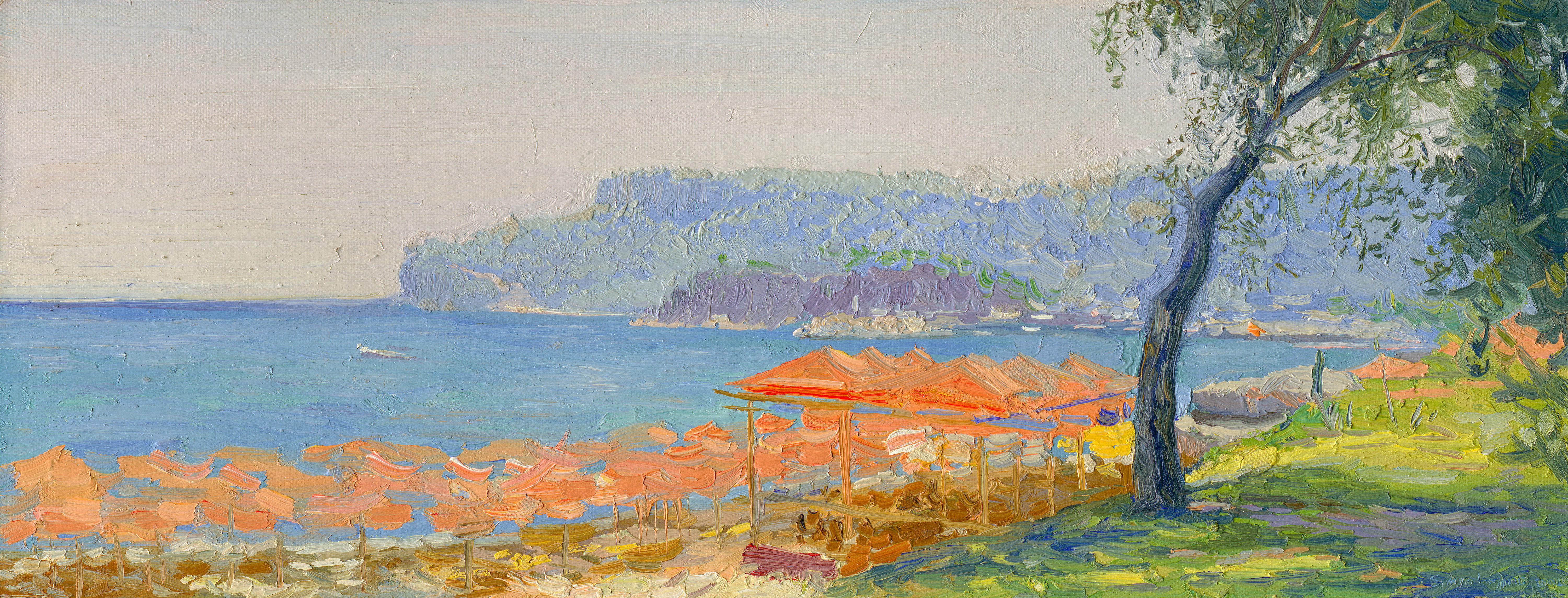 Midday. The Mediterranean Sea Impressionist painting 2002 Oil on board 15.5 x 40