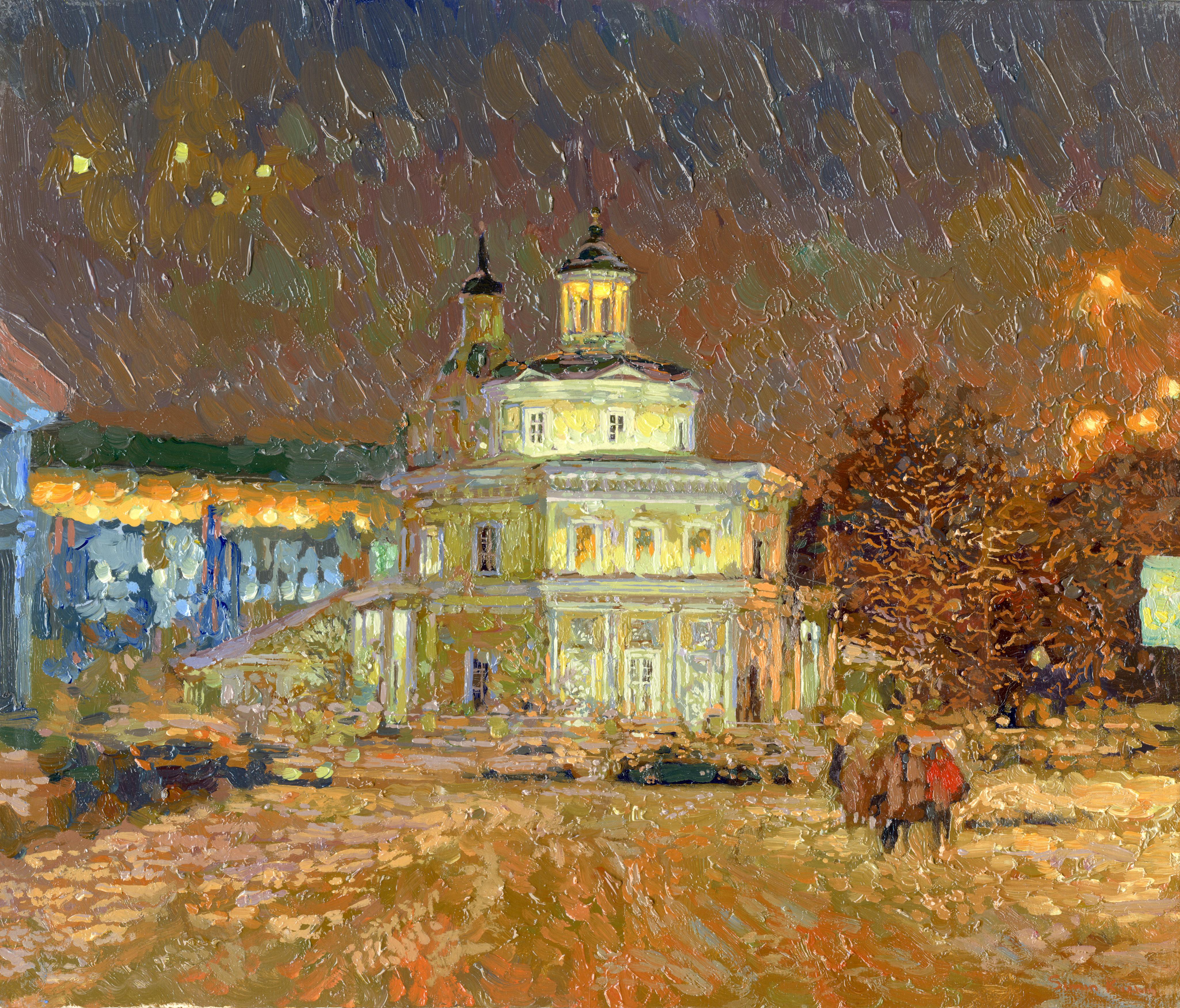 Simon Kozhin Landscape Painting – Moskau bei Nacht. Church's of Metropolitan Philip of Moscow, im philiströsen Sloboda
