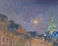 Moscow at night. Nikolo-Yamskaya Street Impressionist painting 2013 Oil, canvas