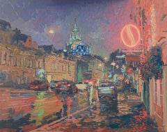 Moscow at night. Nikolo-Yamskaya Street Impressionist painting 2013 Oil, canvas