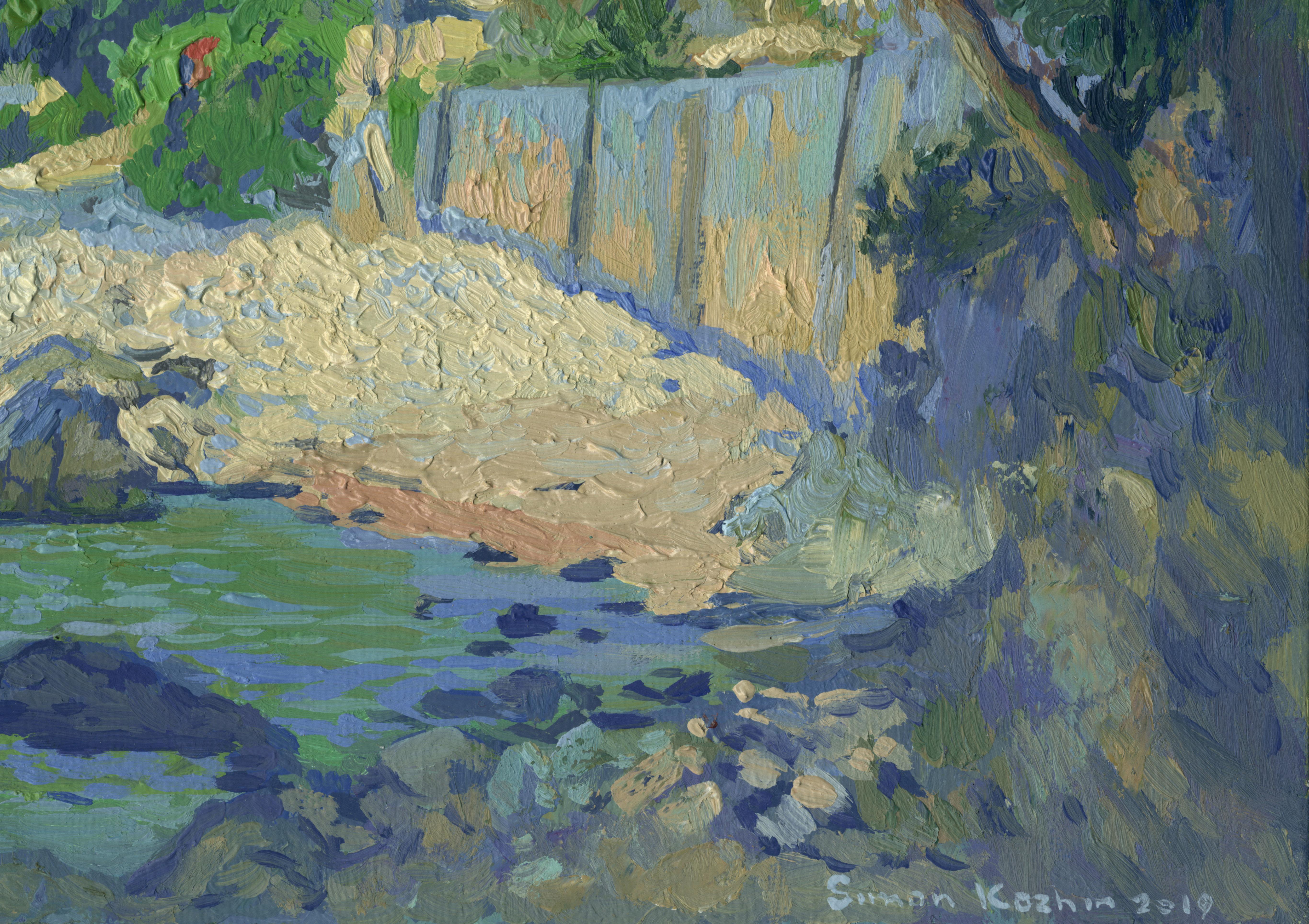 In this piece, I poured my love for serene coastal moments, blending impressionism with realism to capture the gentle dance of light and shadow. The oil brings warmth and depth, inviting you to linger by the water's edge. This painting radiates calm