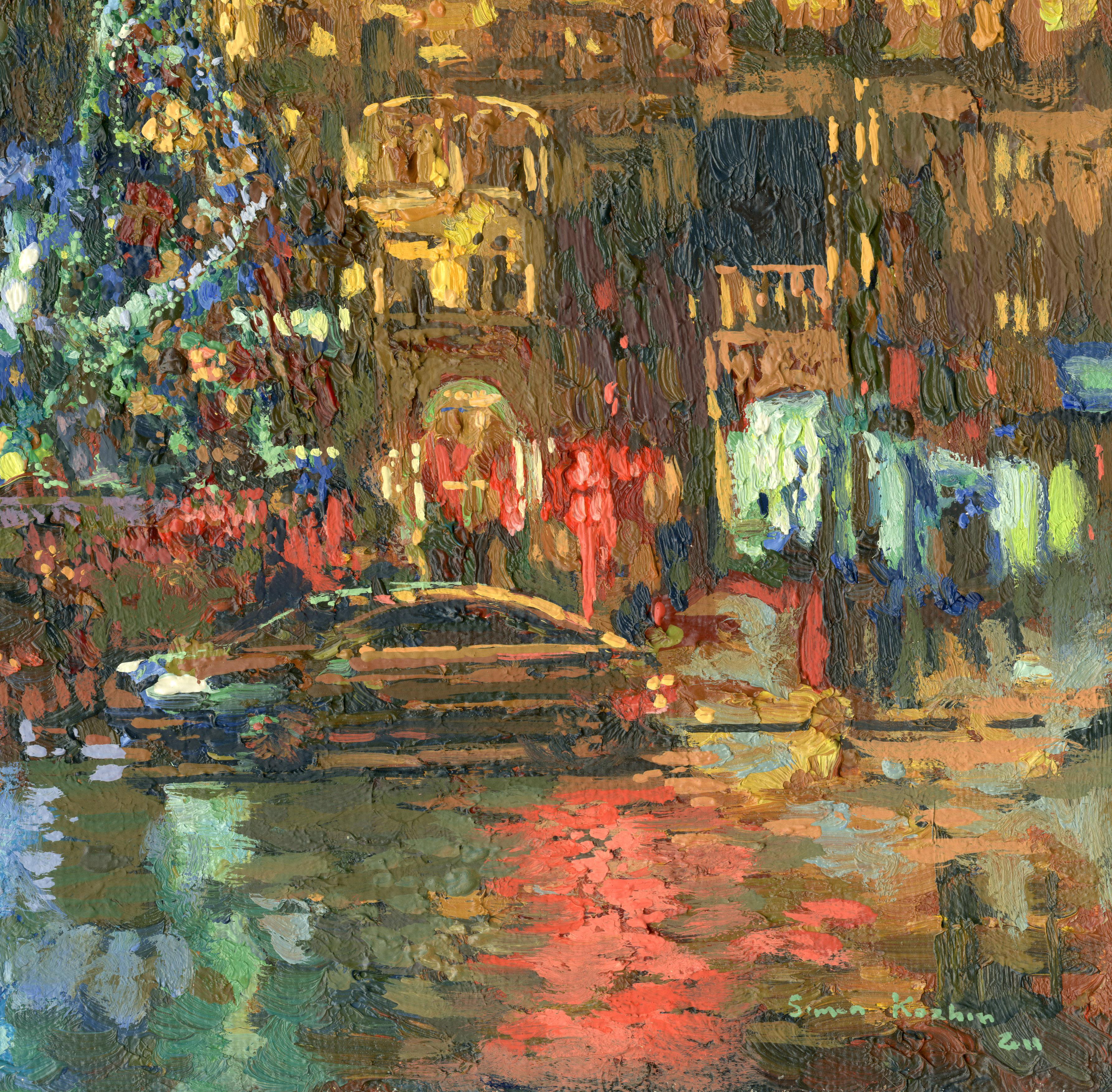 Neujahr. Puschkin-Platz (Schwarz), Landscape Painting, von Simon Kozhin