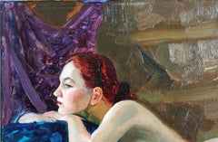 Dipinto di nudo, olio su tela in stile impressionista, incorniciato, 2000-2009