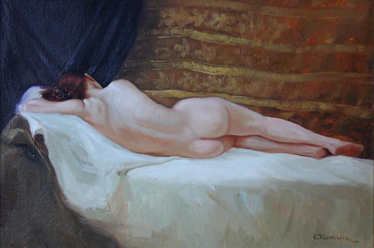 Nude, Original Figurative Realist Woman Oil Painting by Simon Kozhin