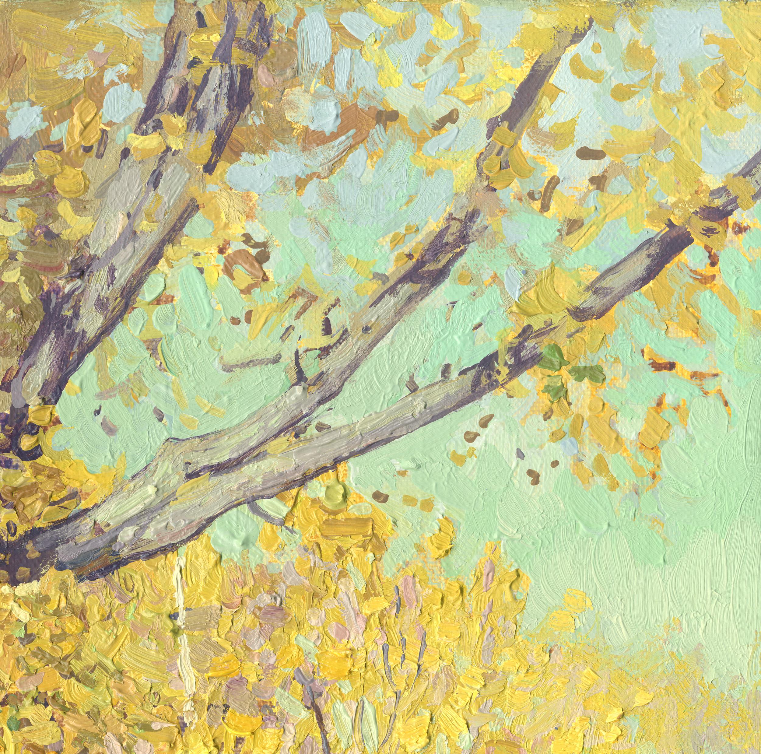 Oak tree in Tsaritsyno in October - Impressionist Painting by Simon Kozhin
