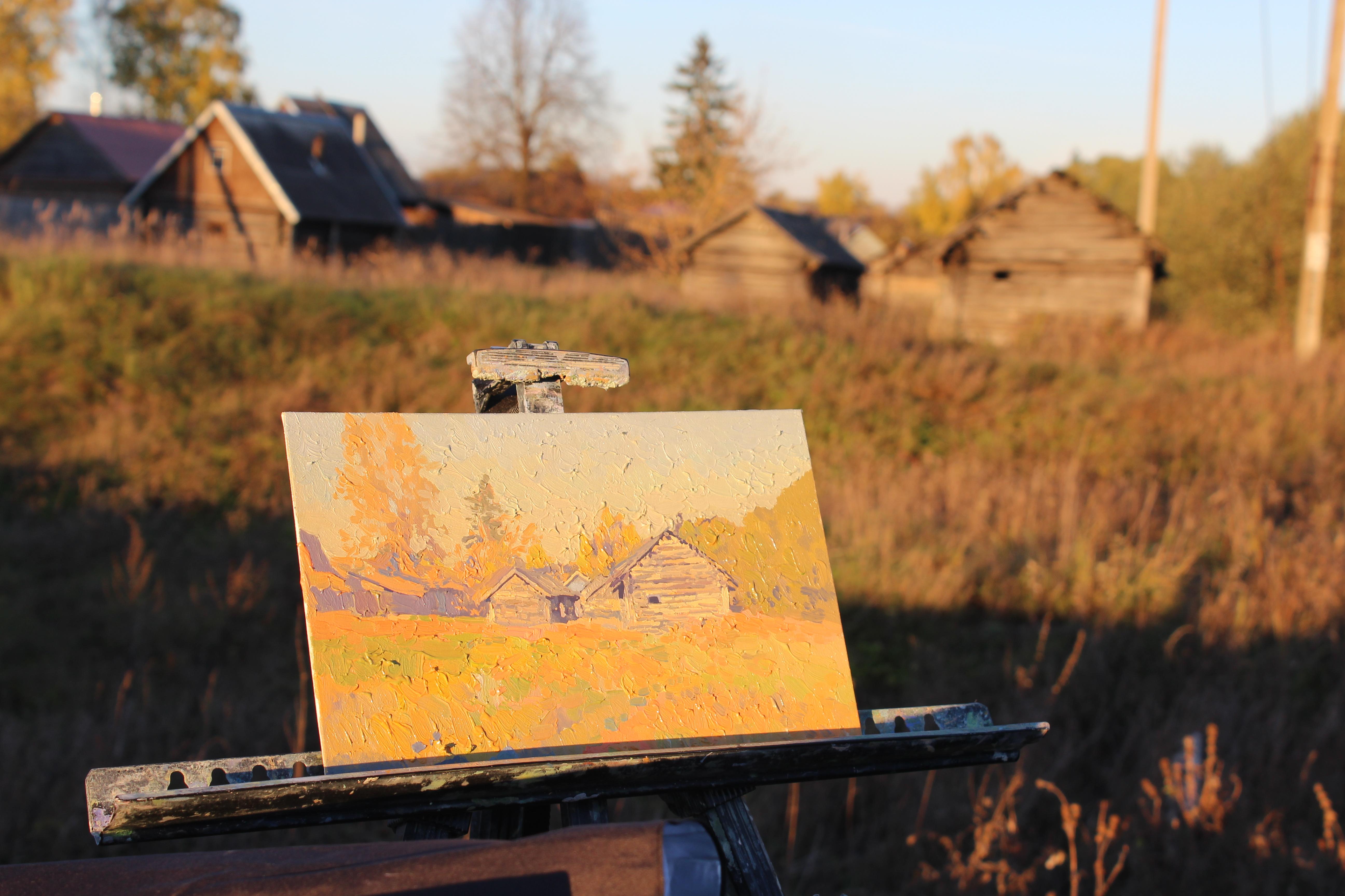 October evening. Semyonovskoe, Original Oil Painting by Simon Kozhin For Sale 11