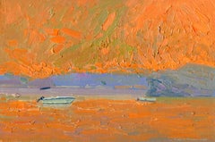Orange sunset. Bali. Crete. Greece Original Oil Painting by Simon Kozhin