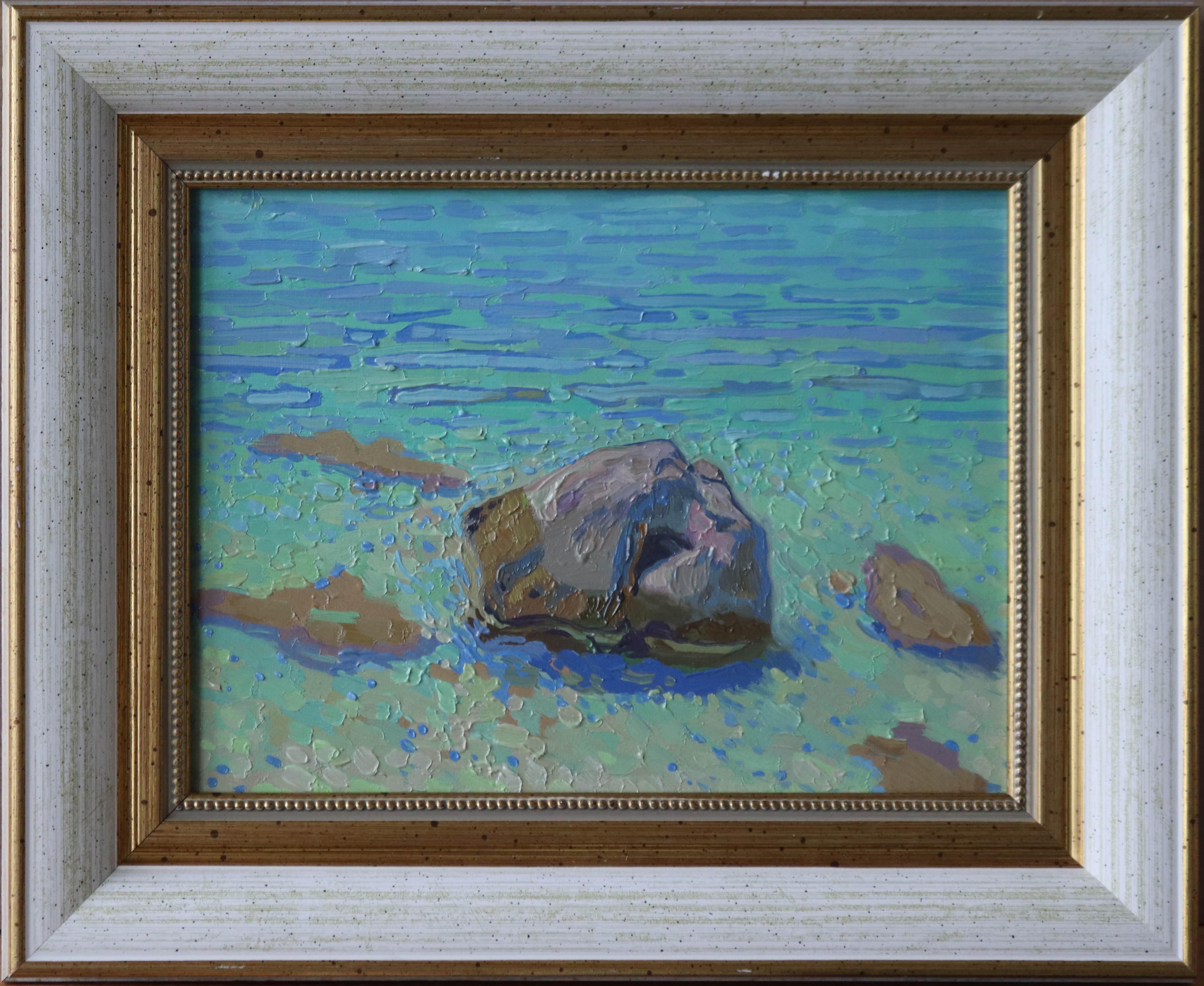 Kieselsteine in Azurblau – Painting von Simon Kozhin
