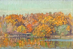 Pond at the Sukhanovo estate, impressionist, painting, Oil on canvas 20 x 30 cm