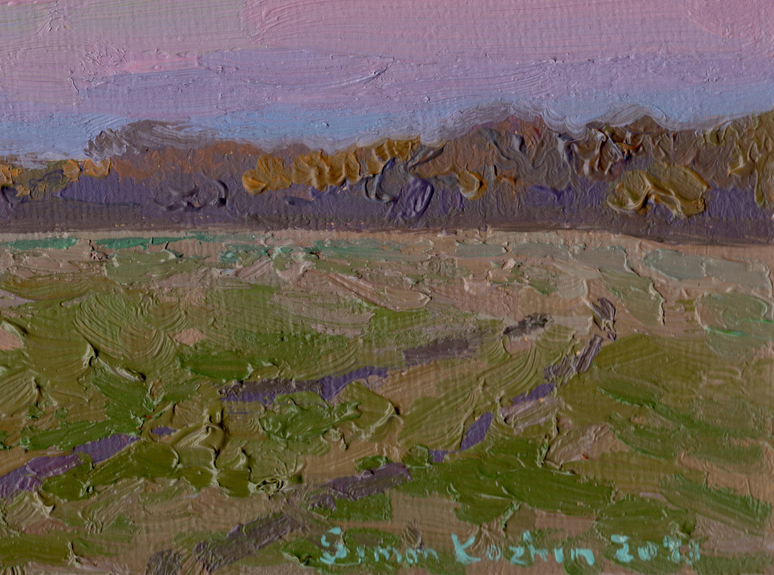 Pyatnitsa-Plot. Twilight - Gray Landscape Painting by Simon Kozhin
