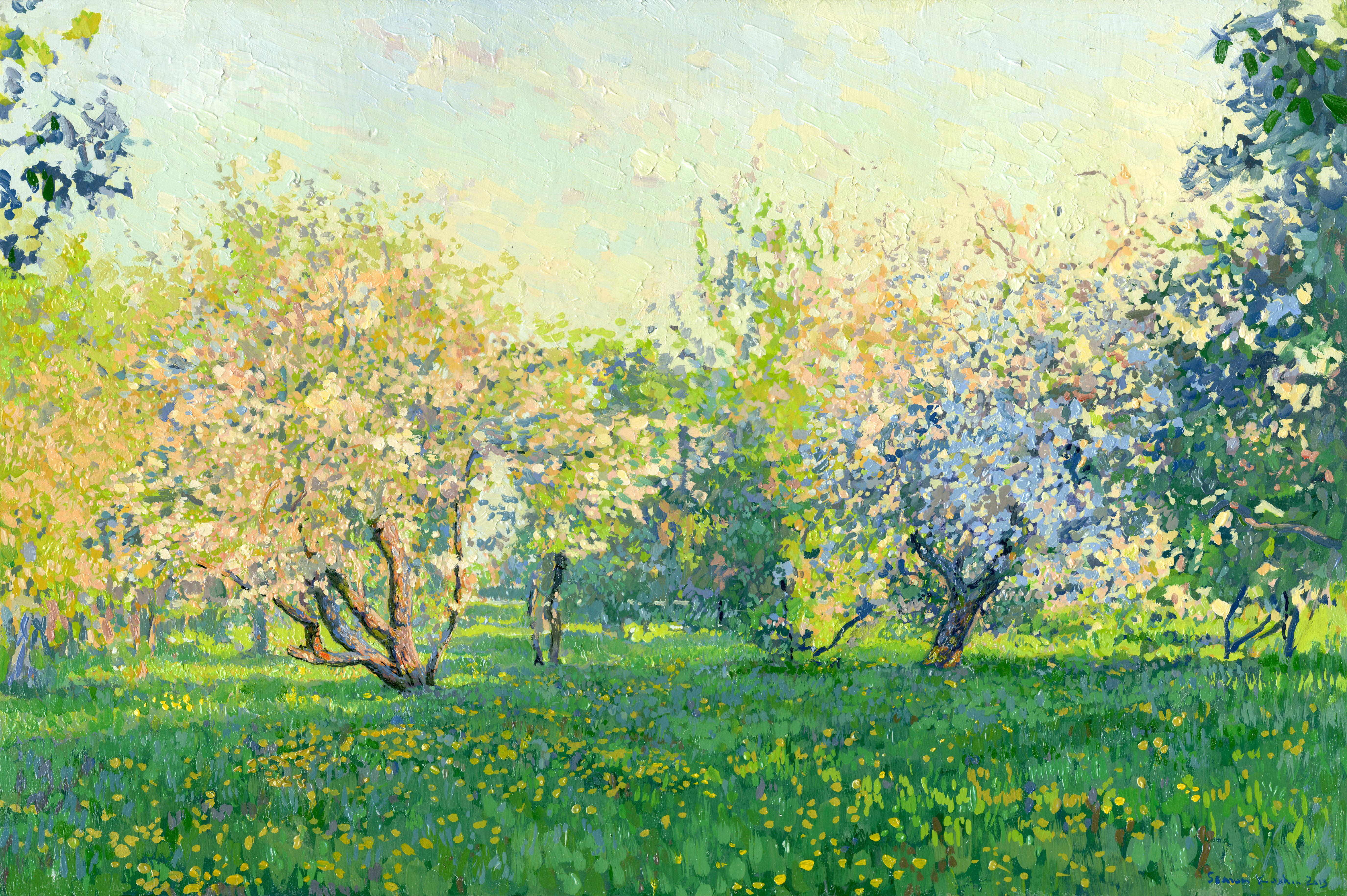 Simon Kozhin Landscape Painting - Quiet evening. Apple trees in bloom. Kolomenskoe