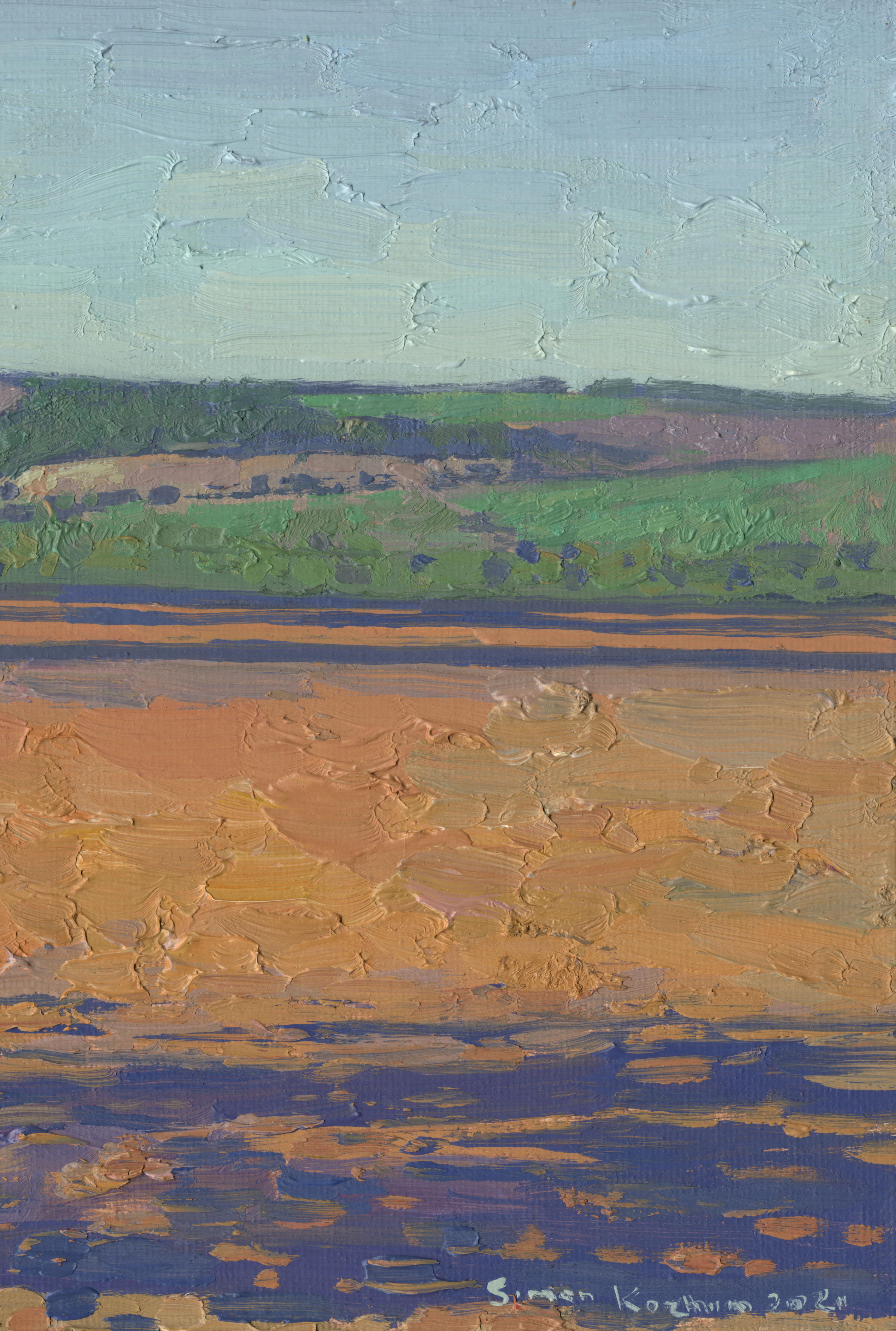 Campo rojo. Mordovia - Landscape Painting Marrón de Simon Kozhin