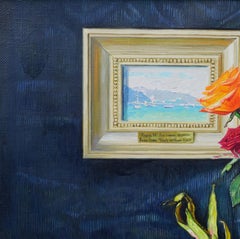 Rose in un vaso di ceramica - Natura morta, Olio su tela, 70x70 cm