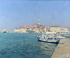 Rovinj. La Croatie. Grande peinture à l'huile de paysage marin, encadrée, d'origine de Simon Kozhin