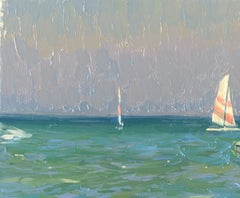 Regata de vela Paisaje marino Pintura, Óleo sobre lienzo, 25x30 cm, Nuevo